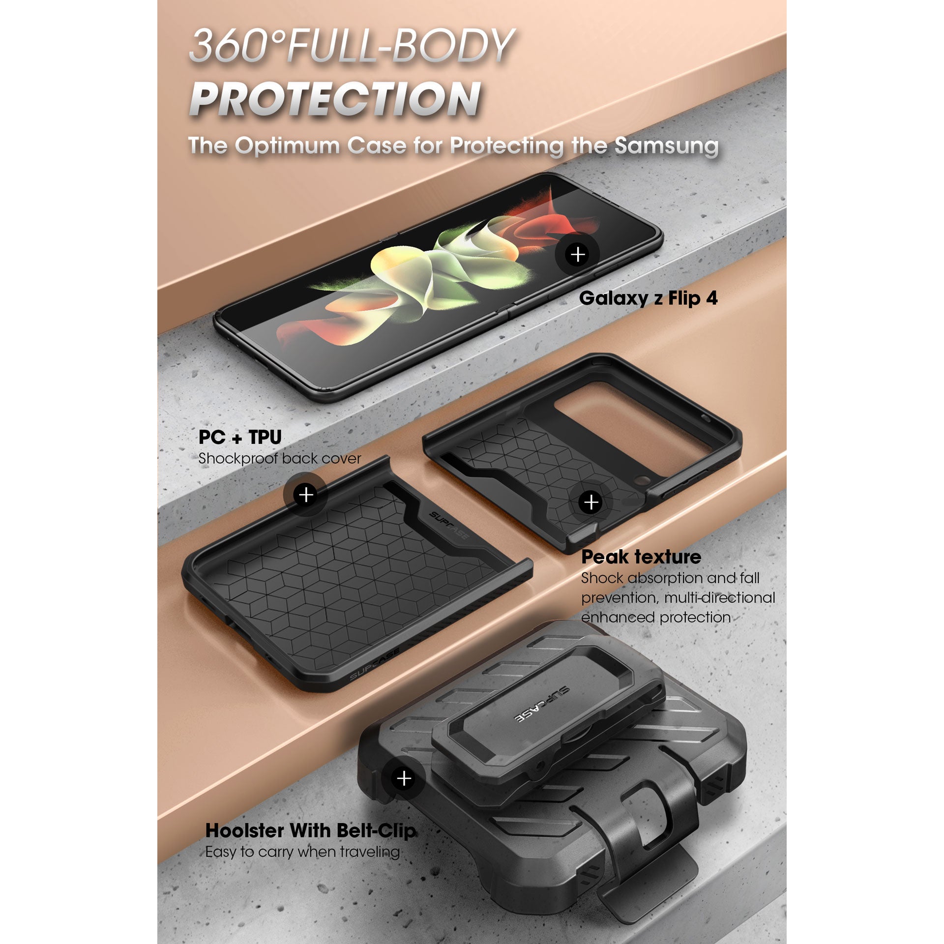 Samsung Galaxy Z Flip4 Unicorn Beetle PRO Heavy Duty Rugged Case with Belt Clip - Dark Green Protective Cover for Outdoor, Work & Active Lifestyle