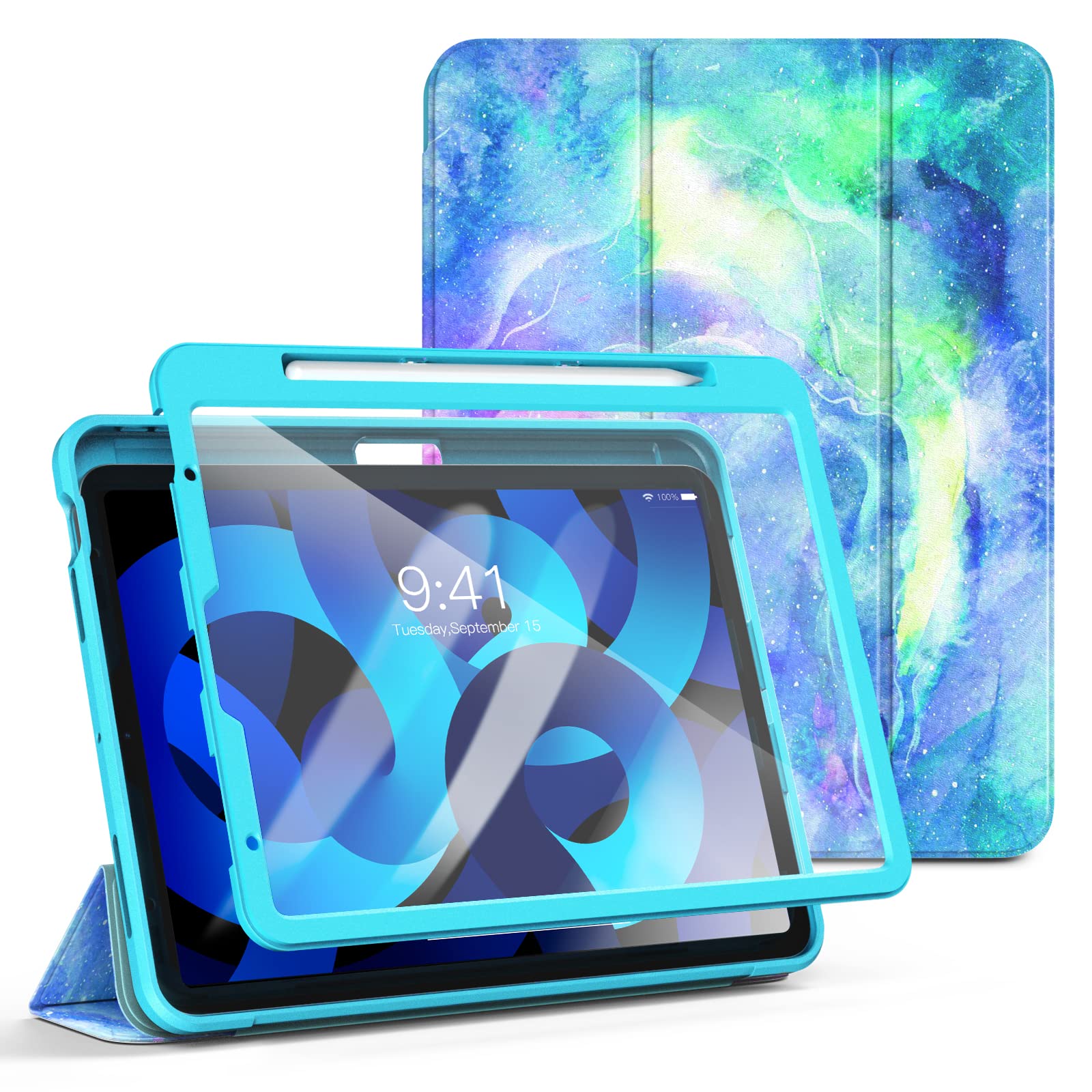 TiMOVO iPad Air 5th/4th Generation Case 10.9-inch - Slim Trifold Folio Cover with Built-in Screen Protector, Apple Pencil Holder & Auto Sleep/Wake Feature - Dreamy Nebula Design | Perfect for Work, School & Travel Protection
