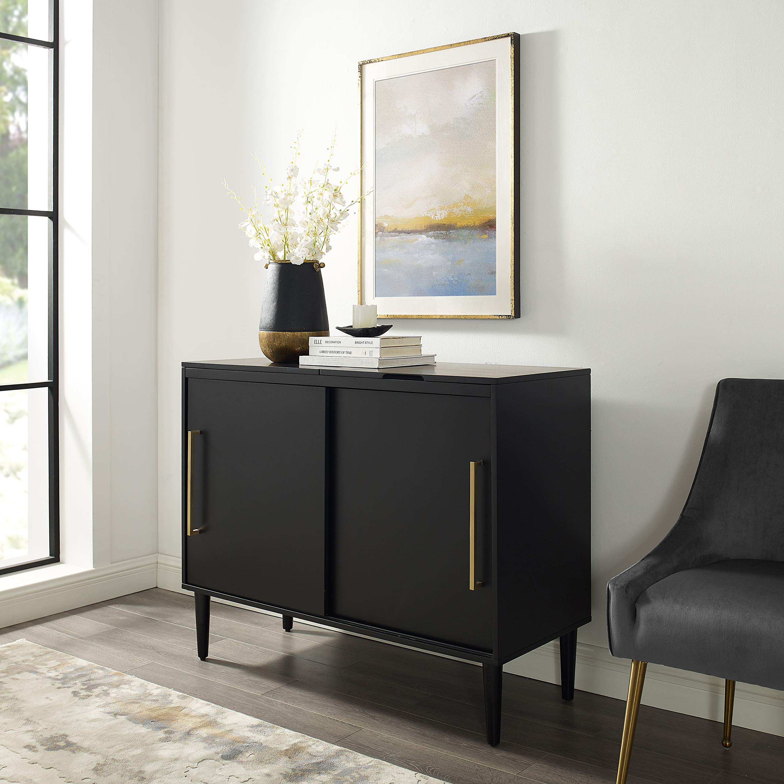 Crosley Everett Media Console & Vinyl Record Player Stand with Storage - Matte Black | Perfect for Living Room, Home Theater & Vinyl Record Collection Display