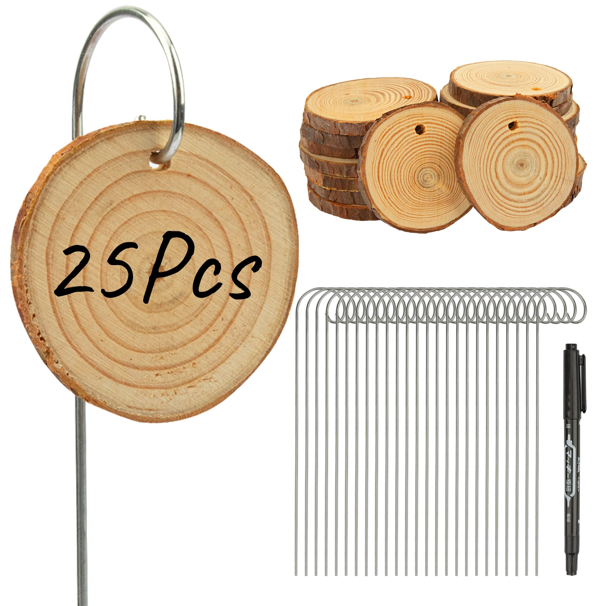 25 Pack Wooden Plant Labels with Marker Pen - Waterproof Garden Markers Stakes for Flowers, Herbs, Potted Plants & Seedlings - Perfect for Indoor/Outdoor Gardening & Greenhouse Organization