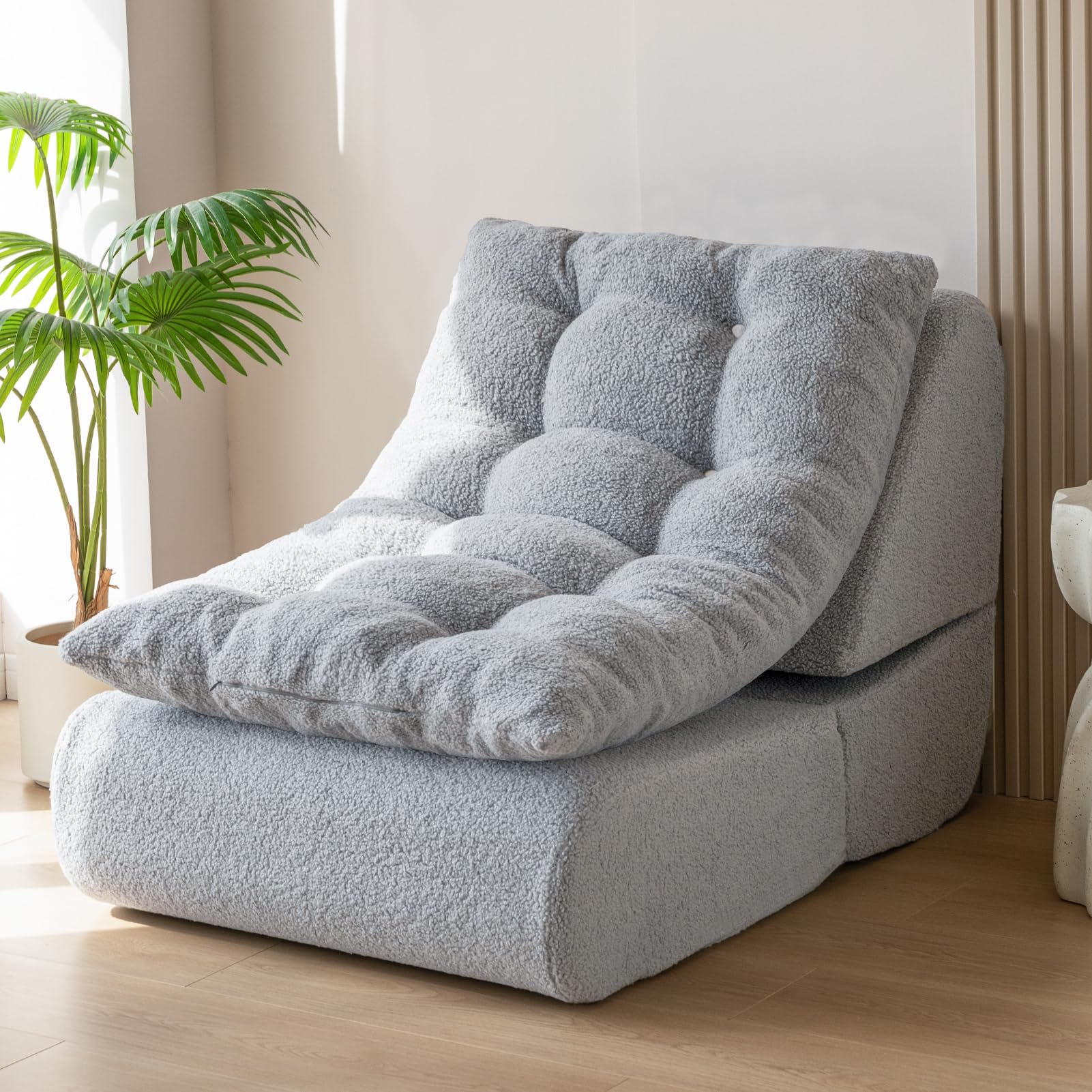 MAXYOYO Convertible Folding Sofa Bed - Boucle Floor Sofa with Back Support, Portable Sleeper Chair for Living Room, Guest Room & Small Spaces, Grey - Perfect for Lounging, Napping & Overnight Guests