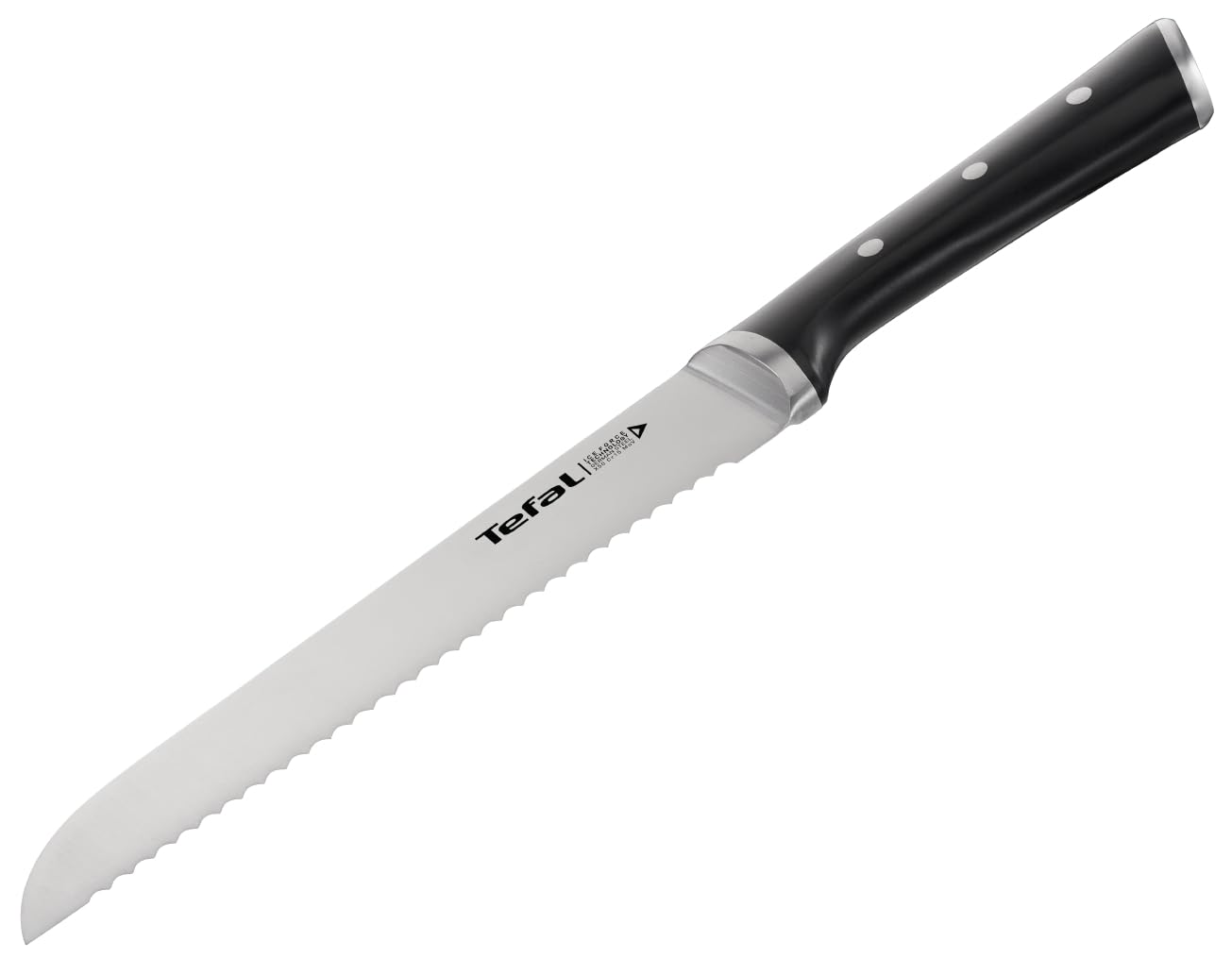 Tefal Ice Force 20cm Stainless Steel Bread Knife - Serrated Edge for Effortless Slicing, Durable & Sharp - Perfect for Artisan Breads, Baguettes & Pastries - Silver/Black (Model K2320414)