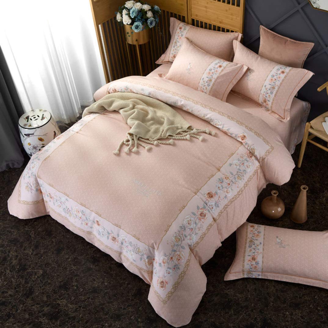Sweet Light Pink Cotton Bedding Set - Queen/King Size Floral Duvet Cover with Pillowcases | Soft Breathable Comforter Cover for Girls Bedroom, Teen Room & Guest Room Decor