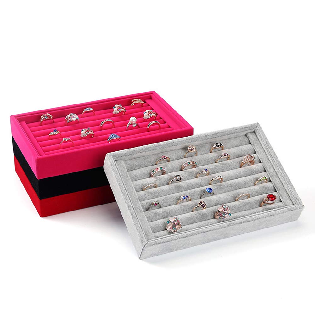 Velvet Jewelry Display Tray - 1-2 Piece Ring & Earring Organizer Box (8.86