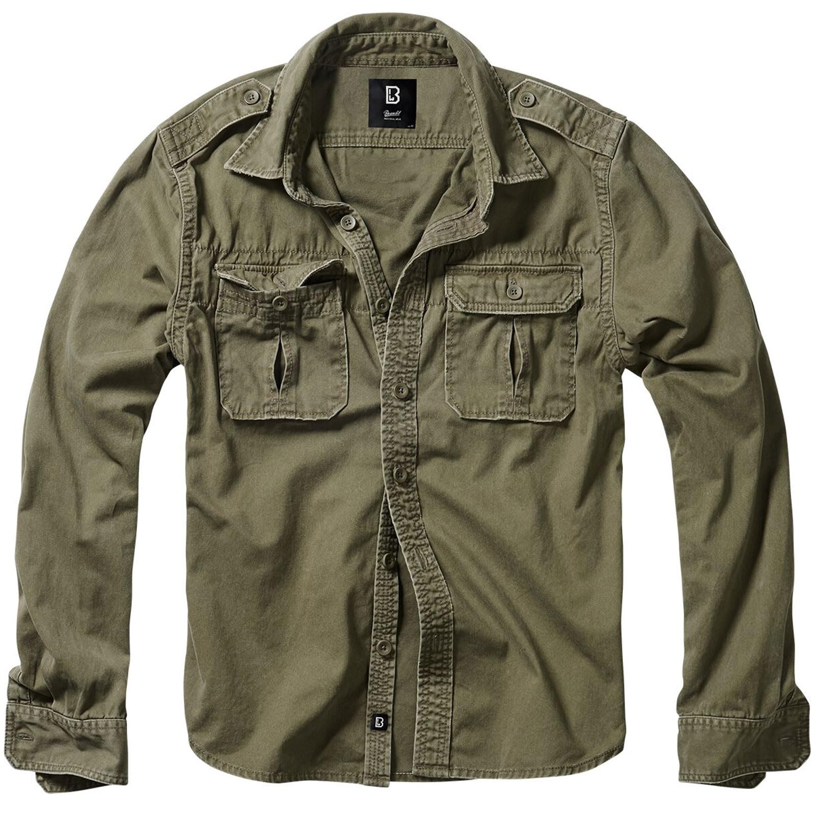 Men's Rugged Cotton Breathable Casual Button Down Long Sleeve Shirt with Raw Edges & Shoulder Boards | Durable Workwear & Outdoor Adventure Shirt for Hiking, Camping and Everyday Wear