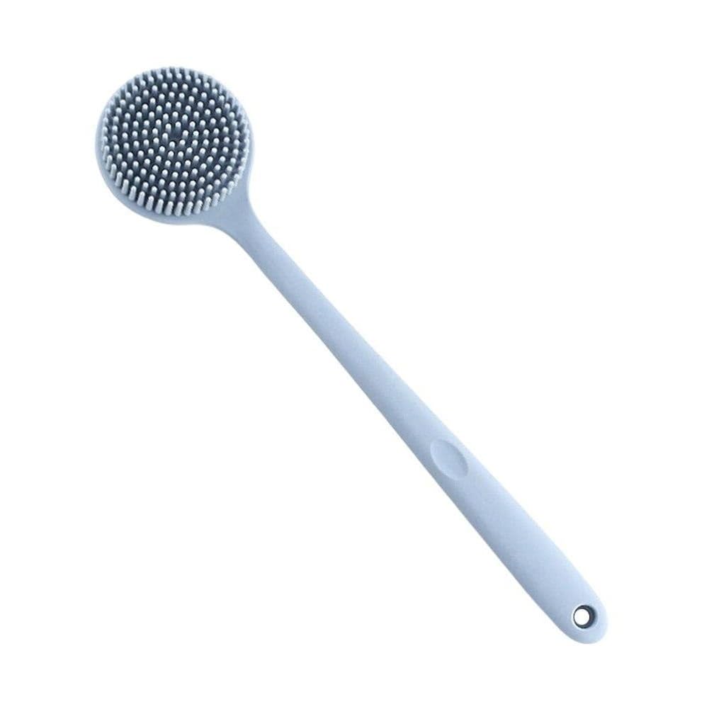 Double-Sided Silicone Back Scrubber with Long Handle - Exfoliating Body Brush for Shower & Bath Massage - Skin Care & Deep Cleansing - Perfect for Exfoliation & Relaxation (Blue, 1 Pack)