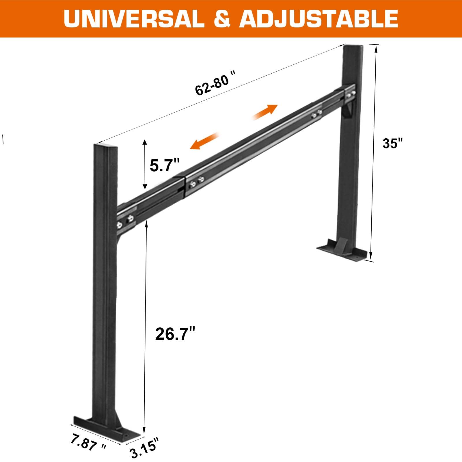 Universal Aluminum Truck Ladder Rack - Adjustable 62-80 Inch Pickup Bed Rack with 800LB Capacity | Heavy Duty for Bikes, Kayaks, Surfboards, Ladders, Lumber & Tents | Perfect for Outdoor Adventures, Camping & Work Transport