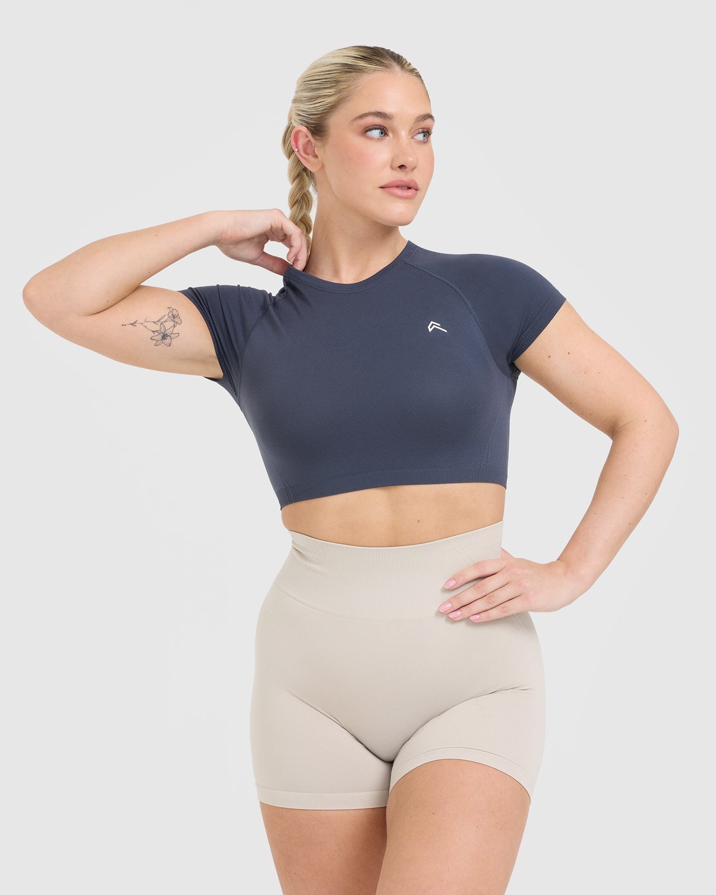 Seamless Fitted Crop Top for Women - True Blue | Comfortable Stretchy Workout Shirt for Yoga, Gym & Casual Wear