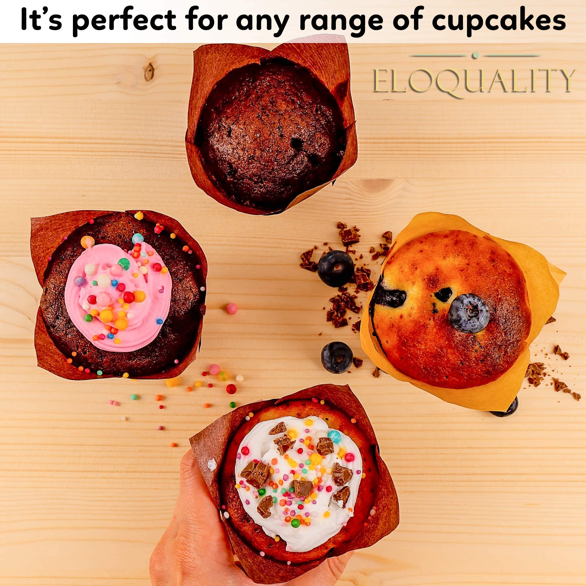 250-Pack Brown Greaseproof Tulip Baking Cups & Natural Parchment Liners - Premium Cupcake Wrappers for Muffins, Mini Snacks, Wedding & Birthday Parties (Ideal for Home Baking, Cafes & Catering Events)