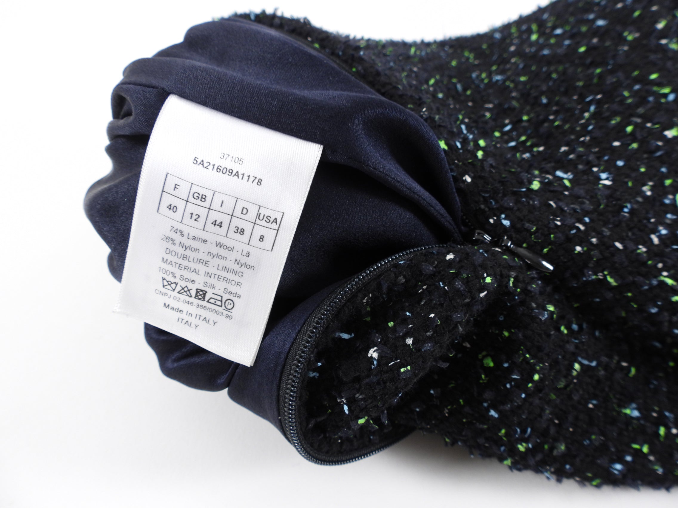 Christian Dior Black & Green Flecked Wool Short Sleeve Dress - Size 6 US | Elegant Casual Wear for Women's Summer Outfits & Special Occasions