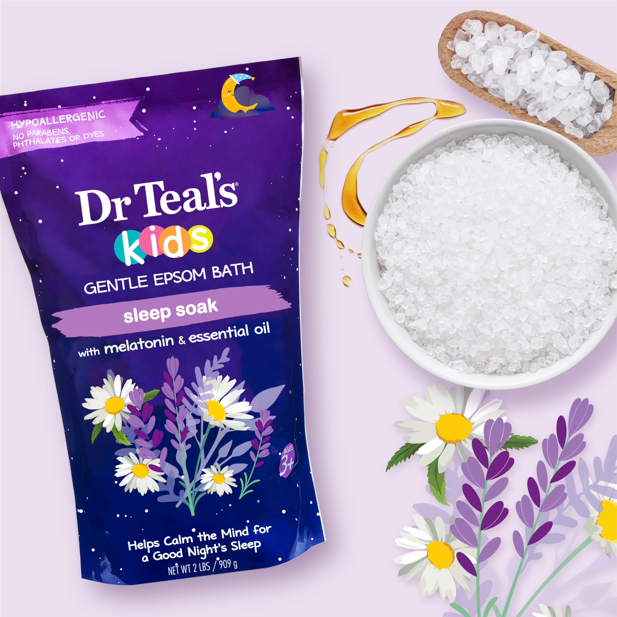 Dr Teal's Kids 3-in-1 Elderberry Bubble Bath, Body Wash & Shampoo with Gentle Epsom Salt - 20 fl oz & 2 lb Sleep Soak with Melatonin & Essential Oils (Pack of 3) | Relaxing Bedtime Bath for Kids, Calming Aromatherapy & Gentle Skin Care