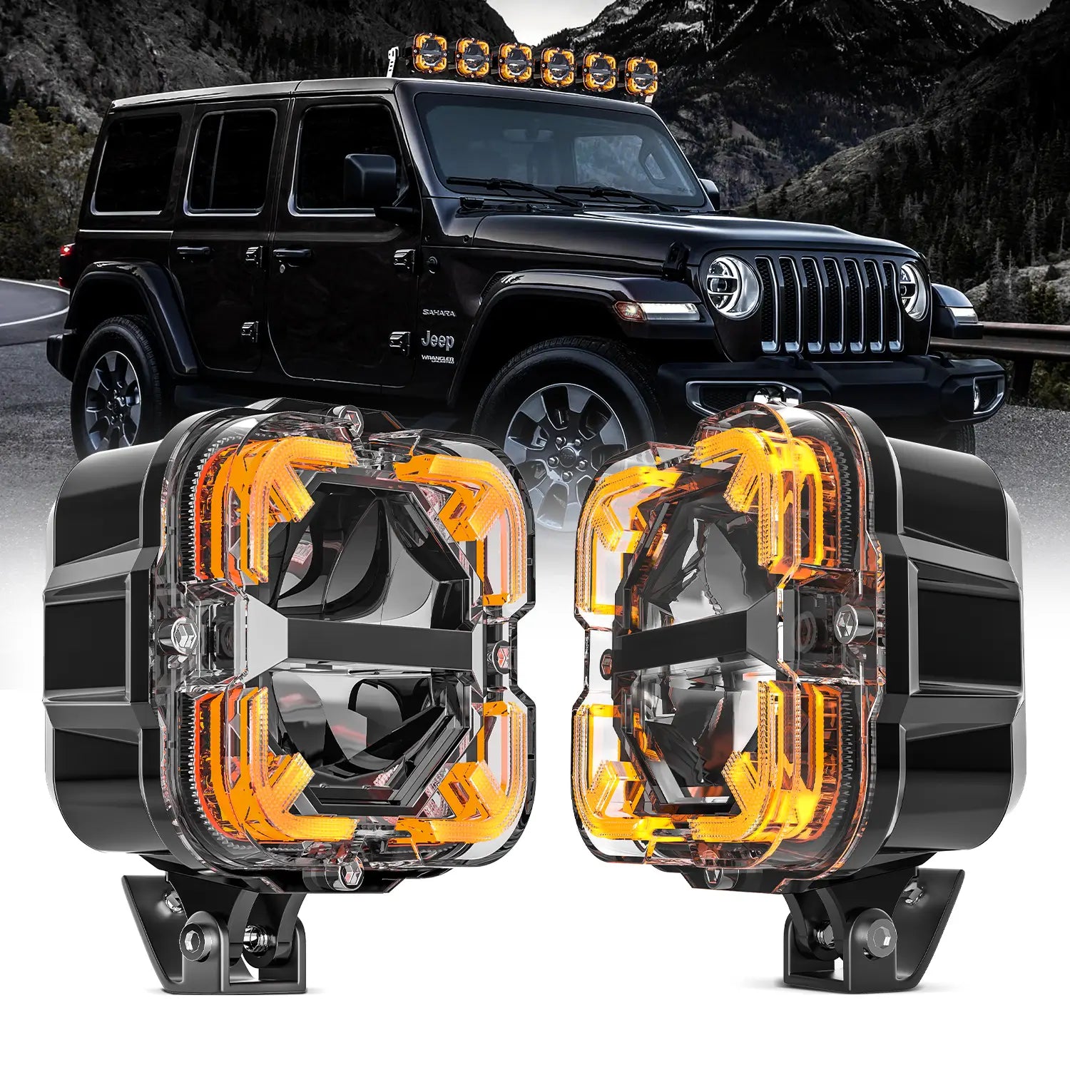 LOYO 90W 4 Inch LED Pods - APEX Series Off Road Driving Light with High/Low Beam & Amber DRL | Waterproof LED Light Bar for Trucks, Jeeps, ATVs, UTVs | Perfect for Night Off-Roading, Camping & Emergency Lighting