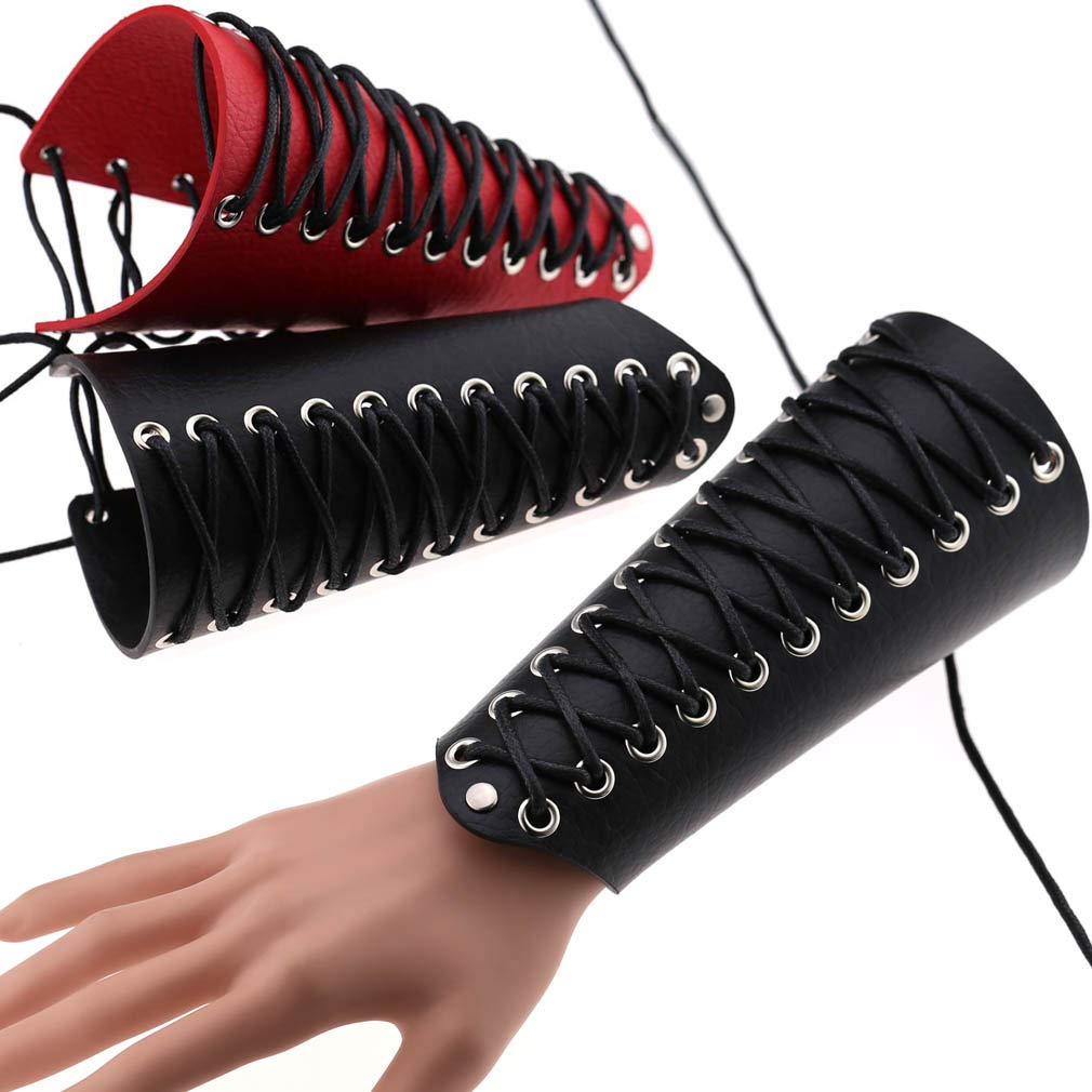 Unisex Faux Leather Gauntlet Wristband - Punk Gothic Rock Bracelet with Lace Up Design - Wide Arm Armor Cuff for Men & Women - Perfect for Concerts, Cosplay, and Alternative Fashion
