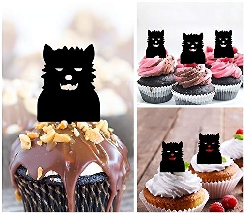 Cute Werewolf Monster Silhouette Acrylic Cupcake Toppers - 10pcs for Halloween Party, Wedding, Birthday Decorations - Perfect for Cupcakes, Cakes, and Dessert Displays