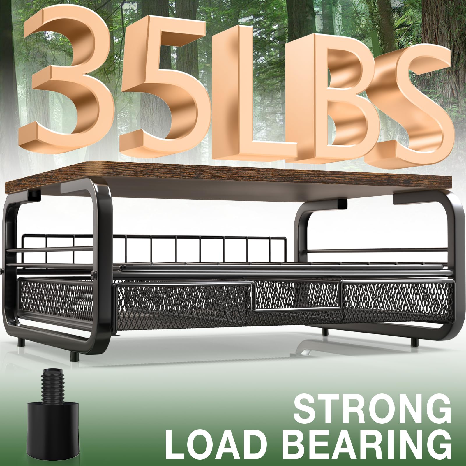 Premium Wooden Monitor Stand Riser with Storage Drawer - Large Desktop Organizer with Cable Management, Pen Holder & Phone Slot - Ergonomic Desk Accessory for Laptop, iMac, PC (Carbon Smoked) - Perfect for Home Office, Gaming Setup & Workspace Organization