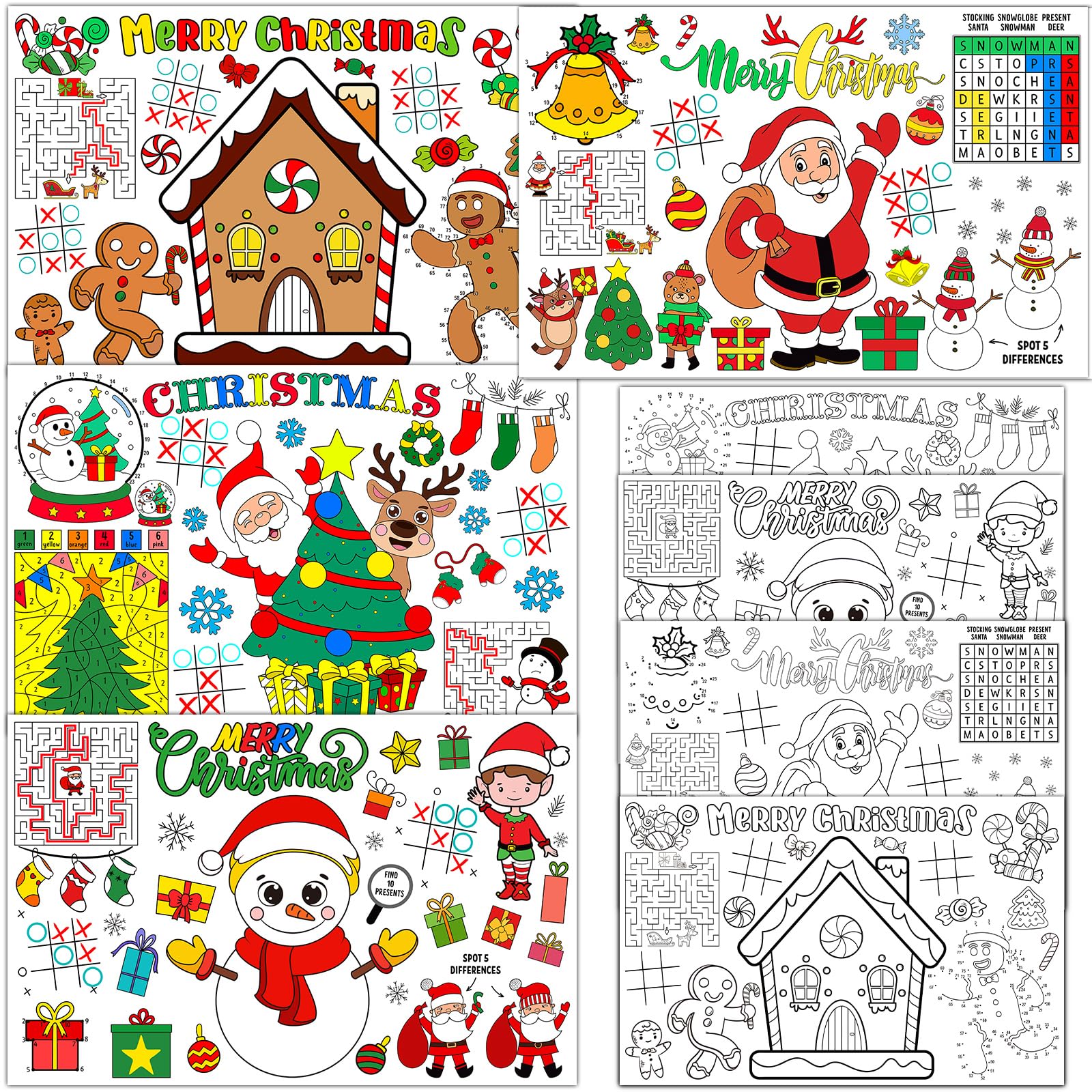 24 Pack Christmas Coloring Placemats - Disposable Snowman Paper Table Mats for Holiday Parties, Winter Crafts & School Activities | Fun DIY Decorations for Kids & Family Gatherings