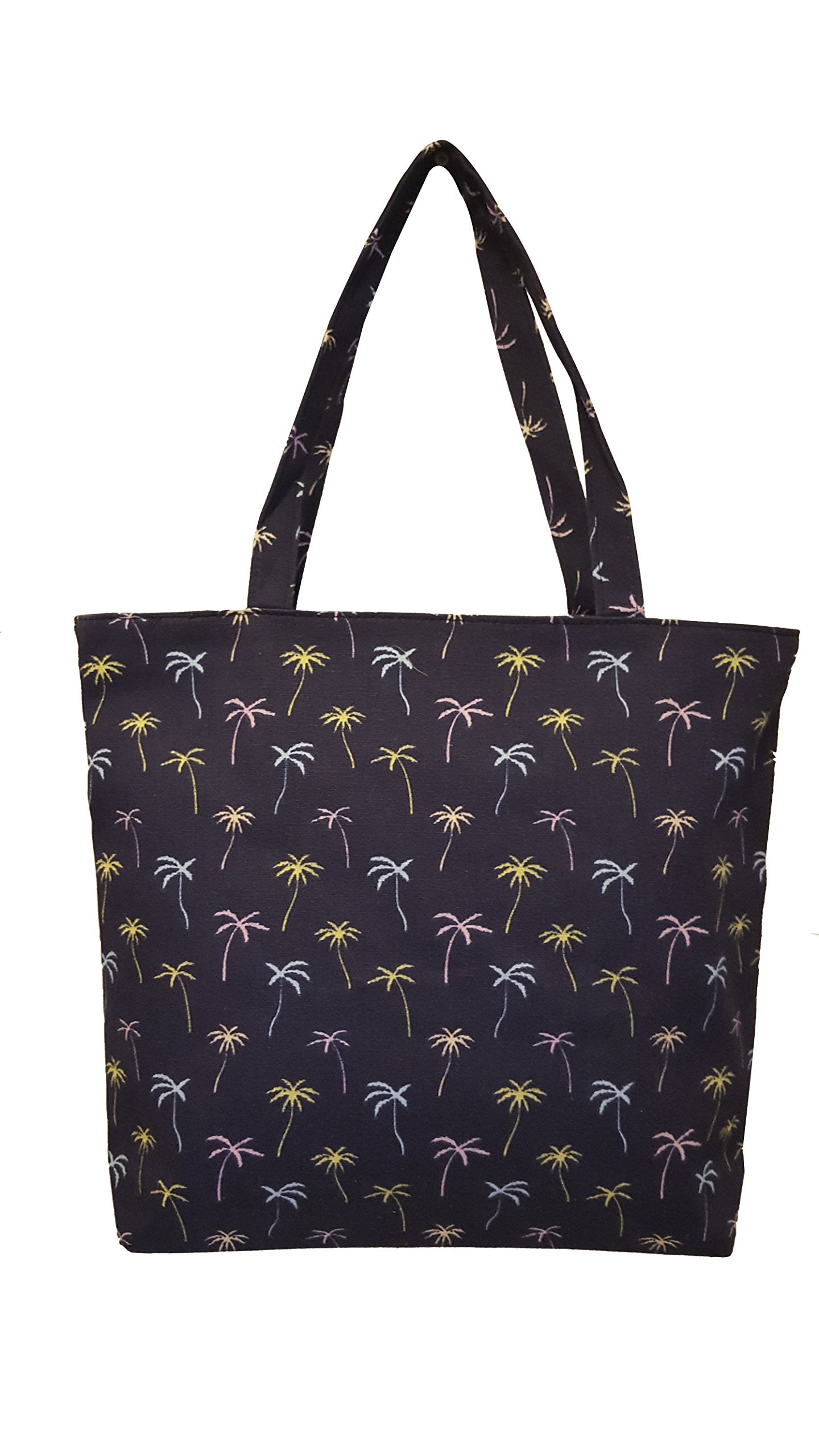 Medium Size Zipper Top Beach Tote Bag with Palm Tree Print - 101 BEACH Waterproof Sand & Sun Resistant Bag for Pool, Vacation & Travel Accessories