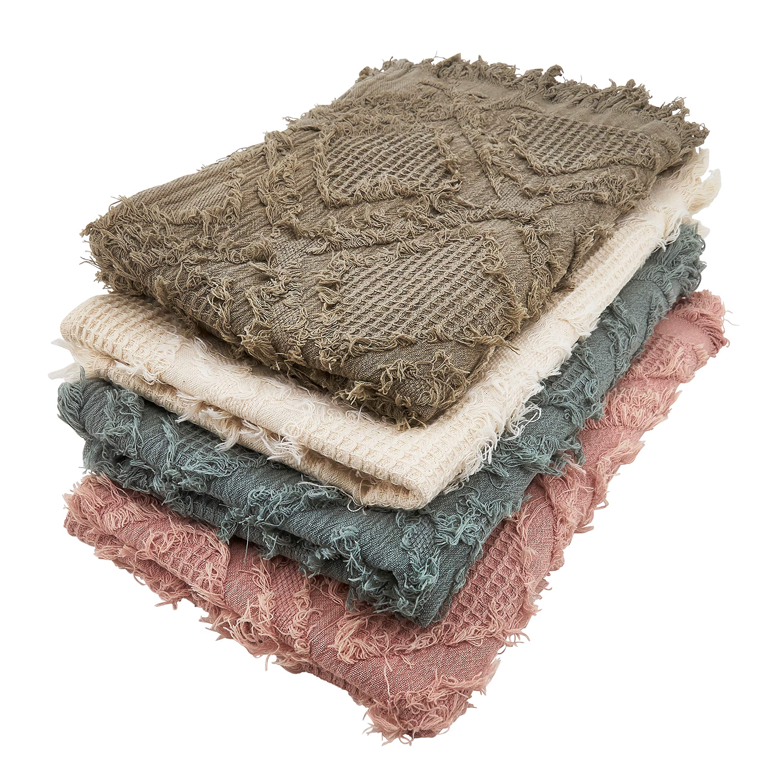 SARO LIFESTYLE Ivoryline Collection Fringe Waffle Weave Table Runner - 16