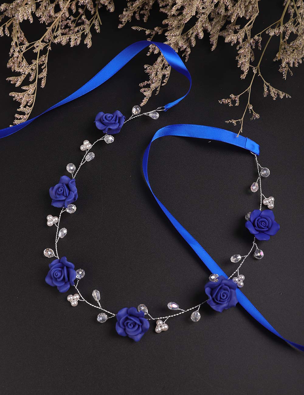BERYUAN Blue Rose Floral Headband for Women - Navy Wedding Hair Vine, Bridal Hair Accessories for Bride & Bridesmaids, Girls Party Headpiece - Perfect for Weddings, Prom, Tea Parties & Special Occasions
