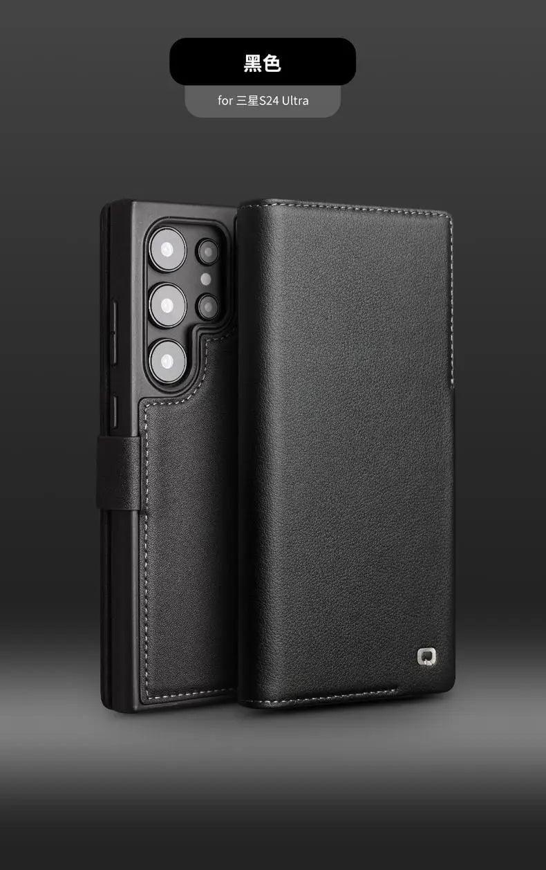 Genuine Leather Flip Cover Case for Samsung Galaxy S24 - Slim Protective Wallet Stand Case with Card Slots | Perfect for Work, Travel & Daily Use