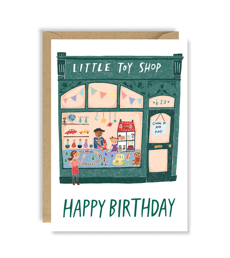 Joy Nevada Little Toy Shop Birthday Card - Fun & Whimsical Greeting Card for Kids, Birthday Parties & Special Occasions