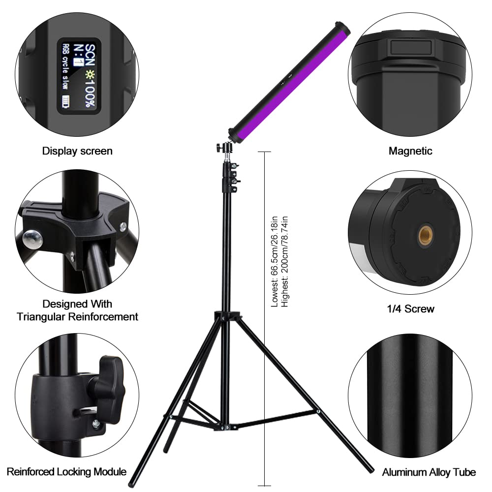 RGB LED Video Light Wand Stick - 360° Full Color Adjustable Portable Studio Lighting for Photography & Videography - 5000mAh Rechargeable Battery with Magnetic Base - Includes 27