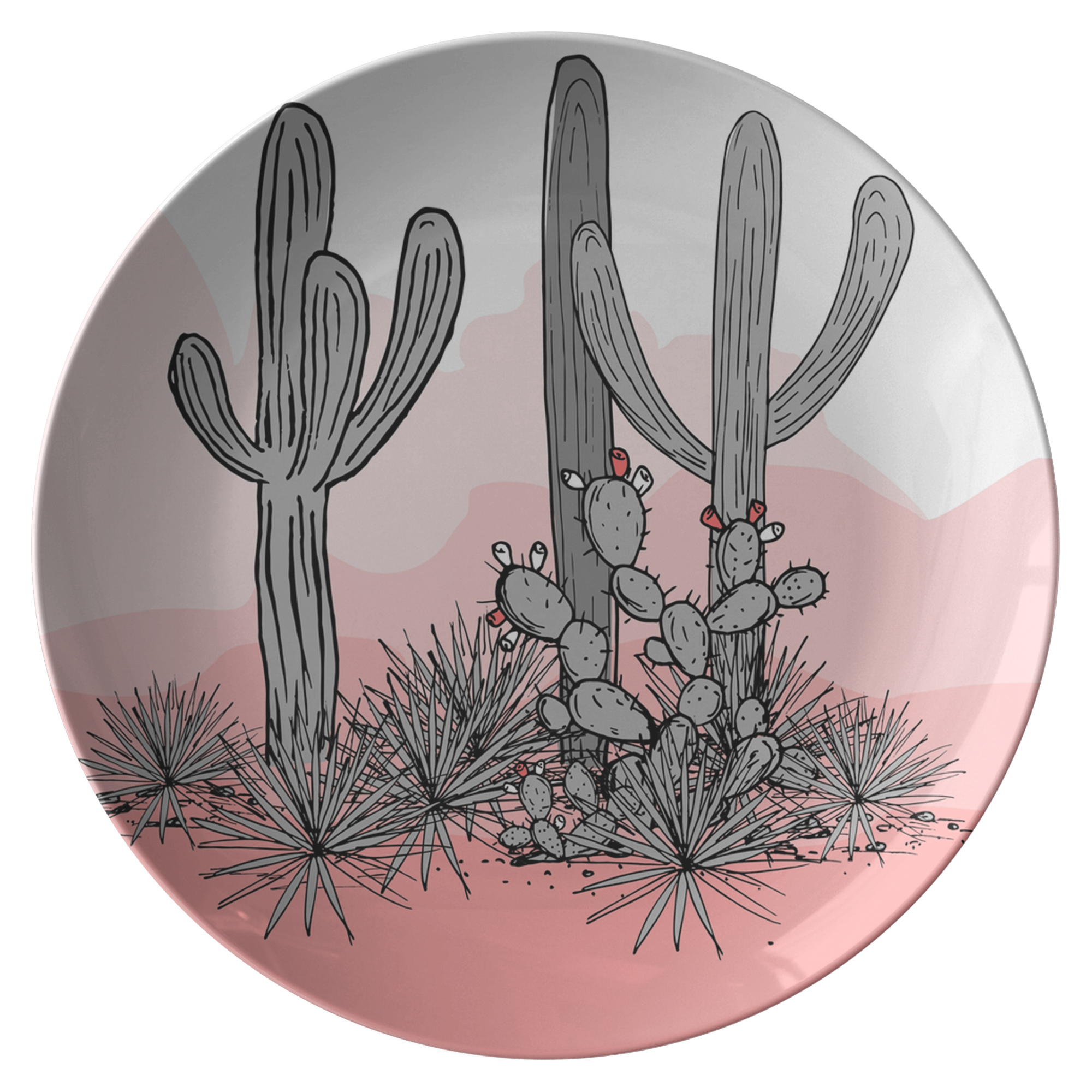 Eco-Friendly Pink Plastic Dinner Plates Set of 6 - BPA-Free Disposable Plates for Party, Picnic, BBQ & Outdoor Dining - Durable Desert-Themed Tableware for Home & Restaurant Use