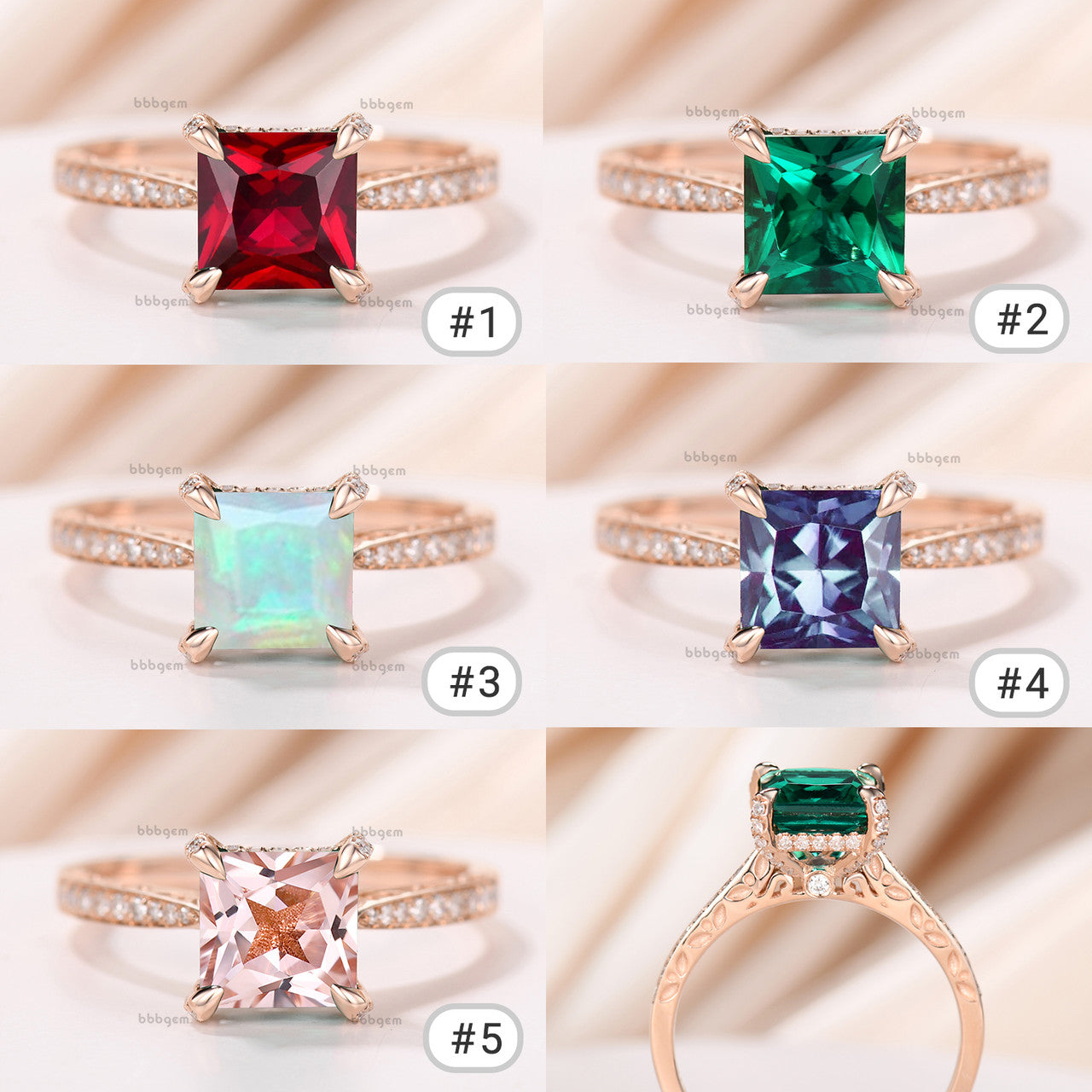 Exquisite Morganite Princess Cut Diamond Side Stone Engagement Ring with Filigree Tapered Diamond Band - Perfect for Proposals, Anniversaries & Romantic Occasions