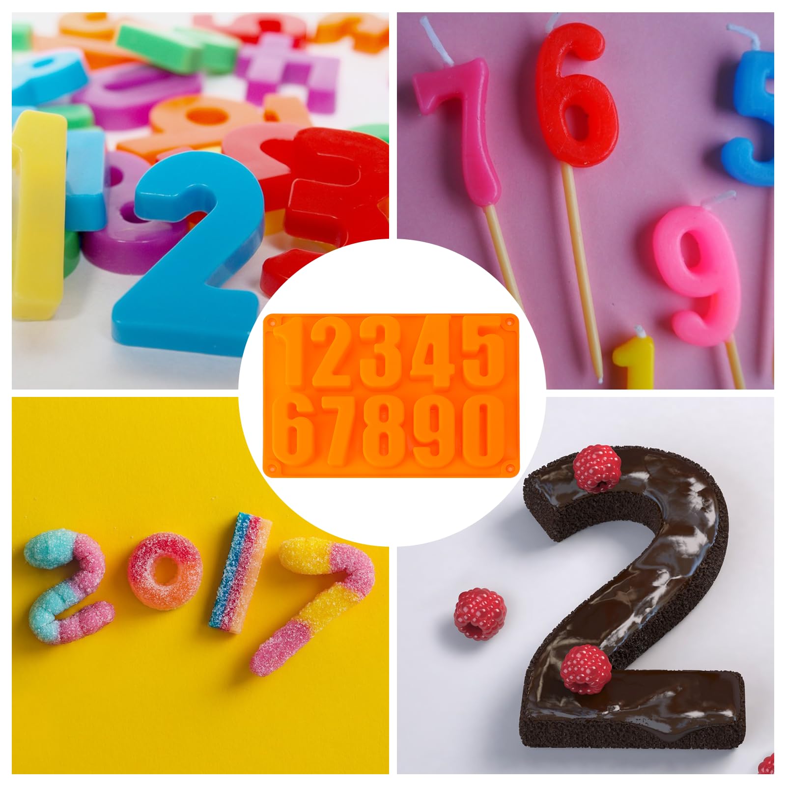 Silicone Number Molds 0-9 - Reusable Chocolate & Fondant Molds for Baking, Cake Decorating, DIY Desserts - Perfect for Birthday Cakes, Cookies, Cupcakes, and Candy Making