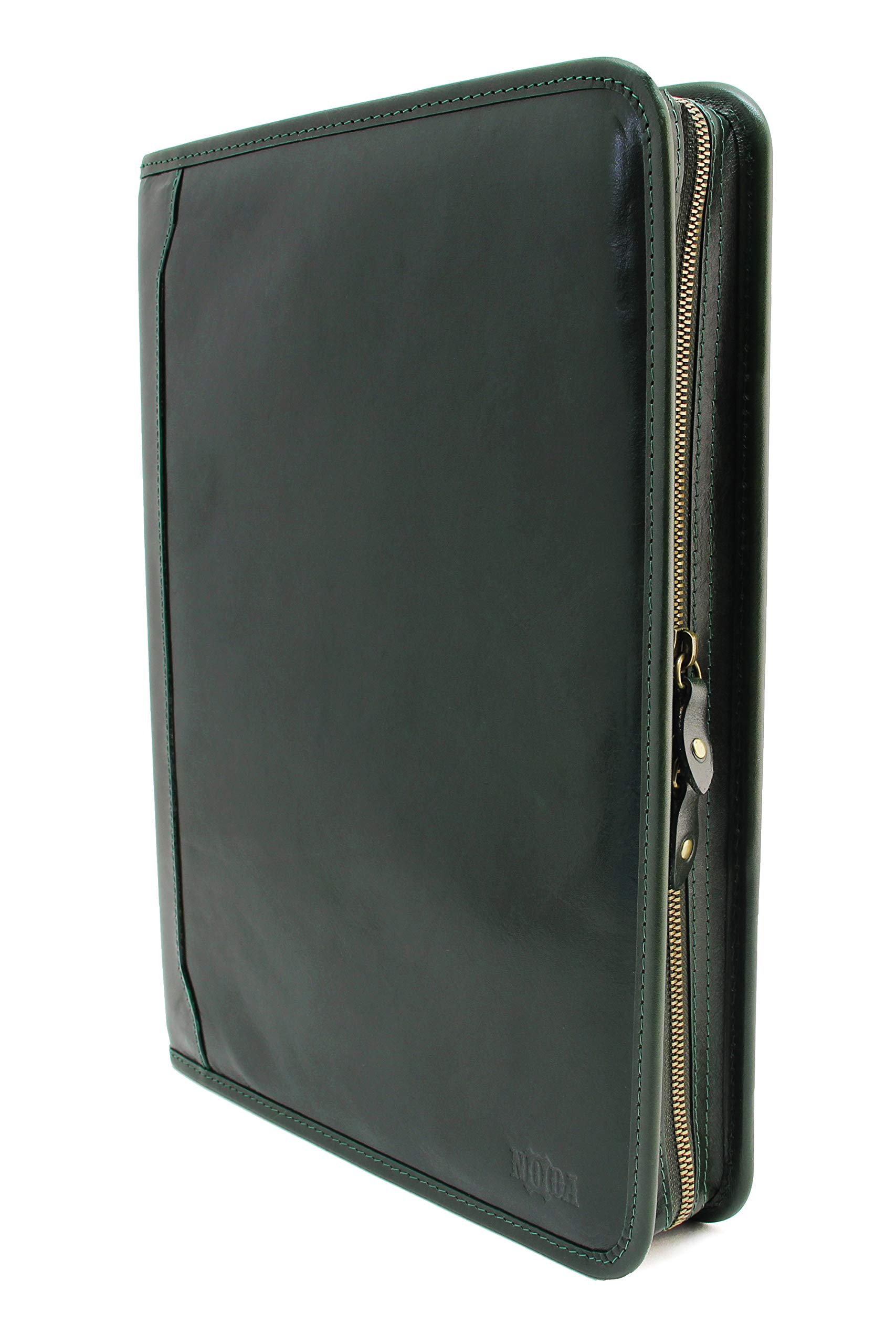 Professional Leather Portfolio 3-Ring Binder - Notebook & Legal Pad Organizer with Zipper Closure | A4 Size Business Padfolio for Men & Women (Green) | Perfect for Office Meetings, Presentations & Executive Gifting