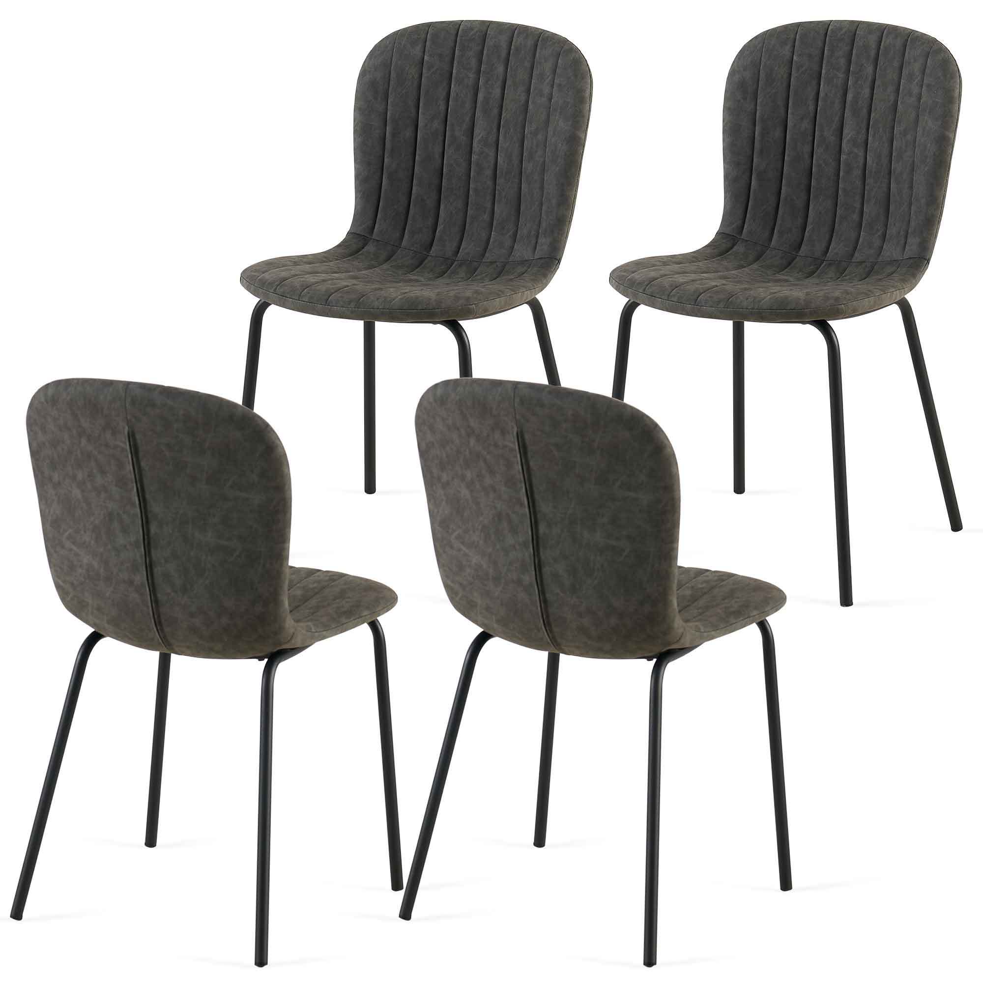 Dark Grey Faux Leather Dining Chairs Set of 4 - Mid Century Modern PU Leather Upholstered Kitchen Chairs for Dining Room & Home Decor | Perfect for Small Spaces & Entertaining Guests