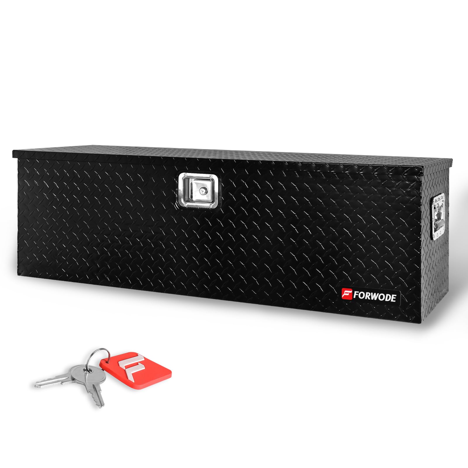49 Inch Aluminum Truck Tool Box - Heavy Duty Waterproof Pickup Bed Storage Organizer with Lock & Handle - Fits Pickup Trucks & RVs - Perfect for Camping Gear, Tools & Equipment Storage (Black)