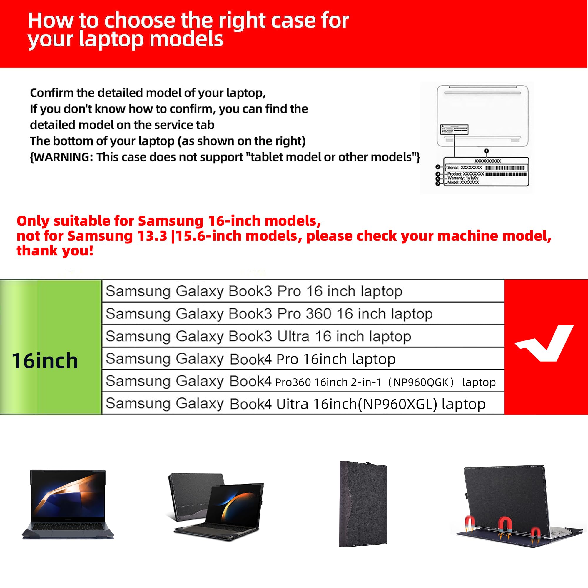 Premium PU Leather Detachable Laptop Cover for Samsung Galaxy Book 3 Pro/Pro 360/Ultra 16