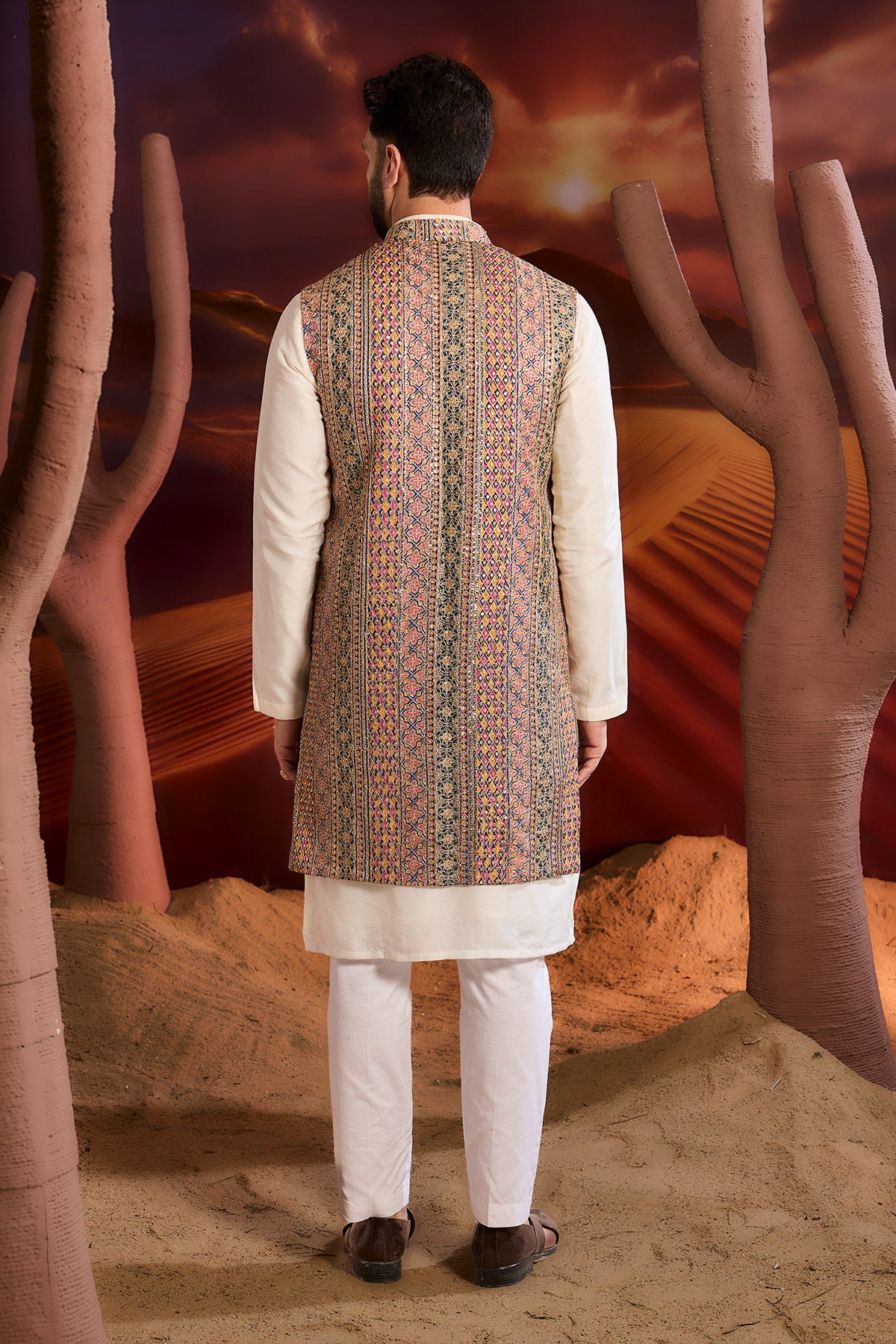 Elegant Long Open Shrug with Multi-Colored Heavy Zari Detailing - Perfect for Weddings, Parties & Evening Events