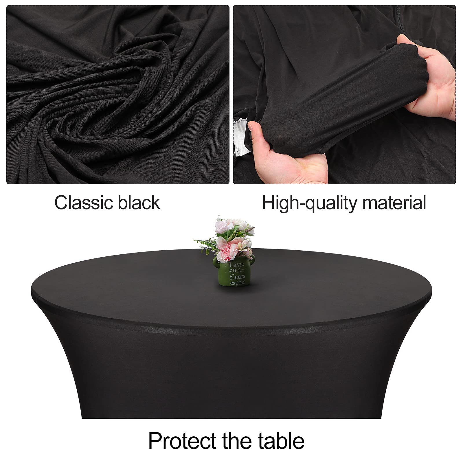 60 Inch Round Spandex Tablecloth - Black Stretch Table Cover for Wedding, Party & Birthday Decorations | Perfect for Banquet, Restaurant & Home Decor
