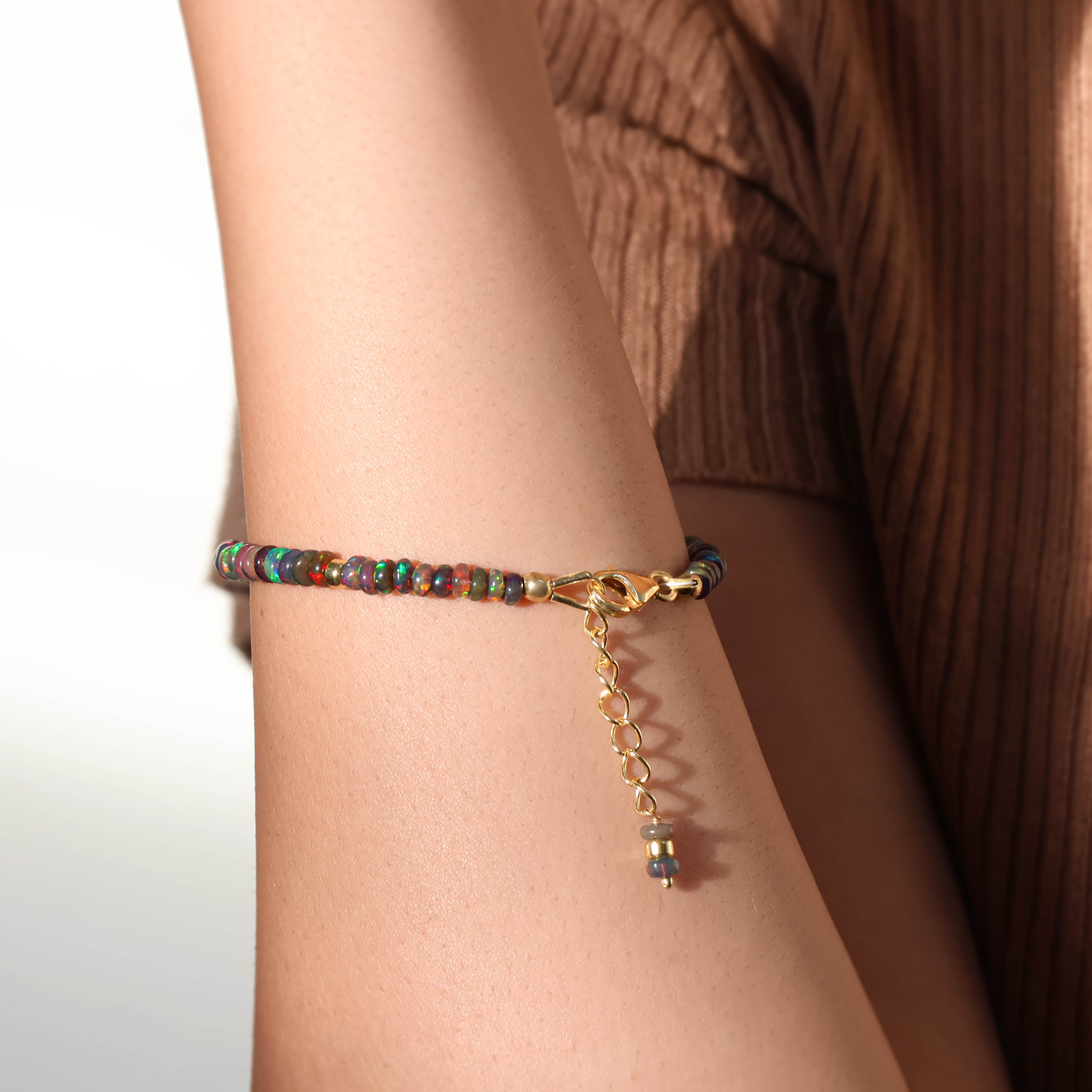 18K Gold Vermeil or 925 Sterling Silver Black Opal Bracelet for Women - Elegant Handmade Jewelry Gift for Birthday, Anniversary & Special Occasions