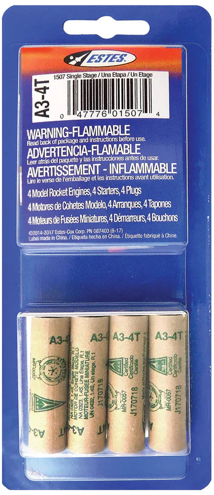 Estes A3 4T Mini Rocket Engine Pack - 4 Engines for Model Rockets | STEM Education & Outdoor Hobby Activities