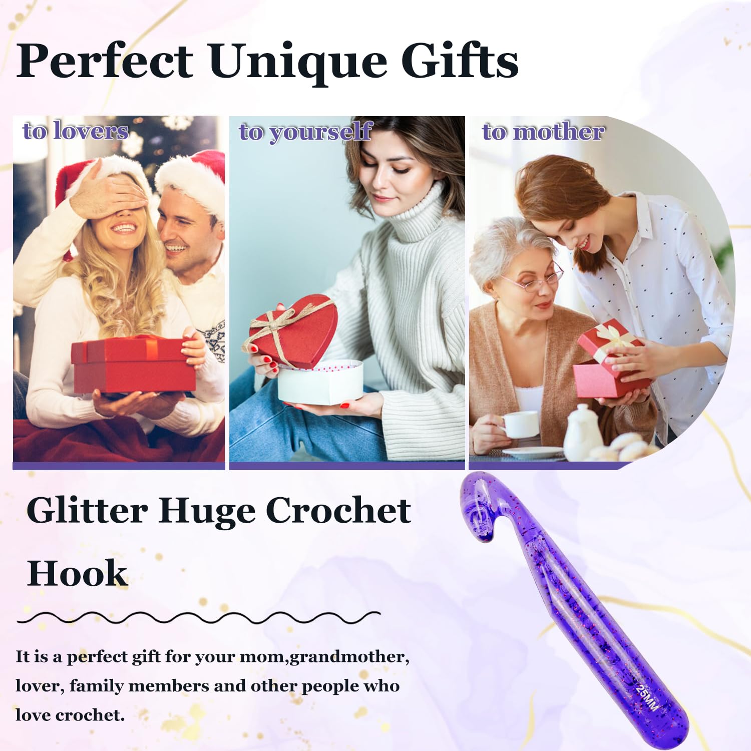 25mm Large Crochet Hook for Chunky Yarn - Ergonomic Plastic Crystal Smooth Crochet Needles for Arthritic Hands - Perfect for DIY Handmade Blankets, Scarves & Home Decor Projects