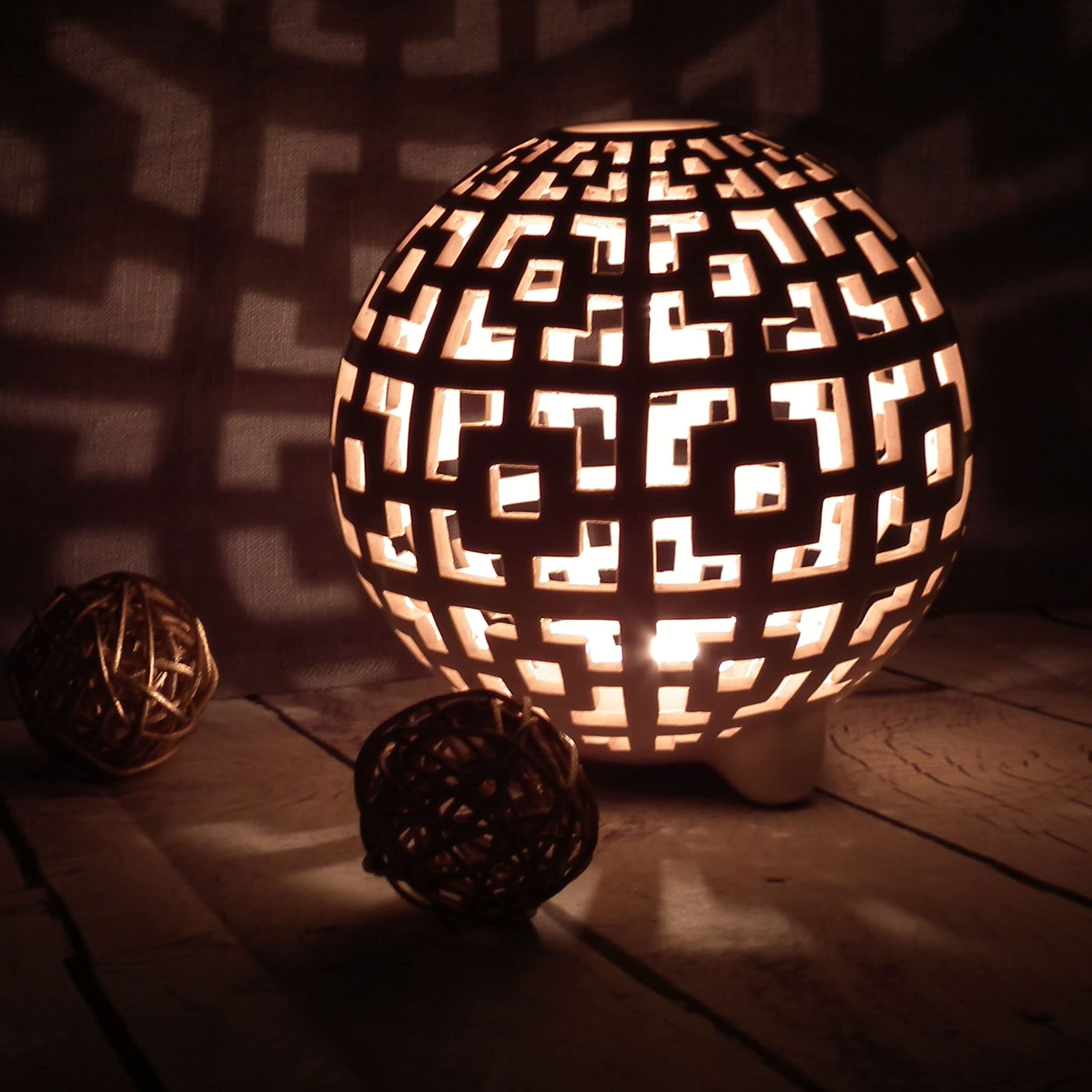 Handmade Geometric Ceramic Candle Holder - Modern Lantern for Home, Patio & Table Decor - Unique Birthday Gift for Women & Housewarming Present (Perfect for Weddings, Dinner Parties & Cozy Nights)
