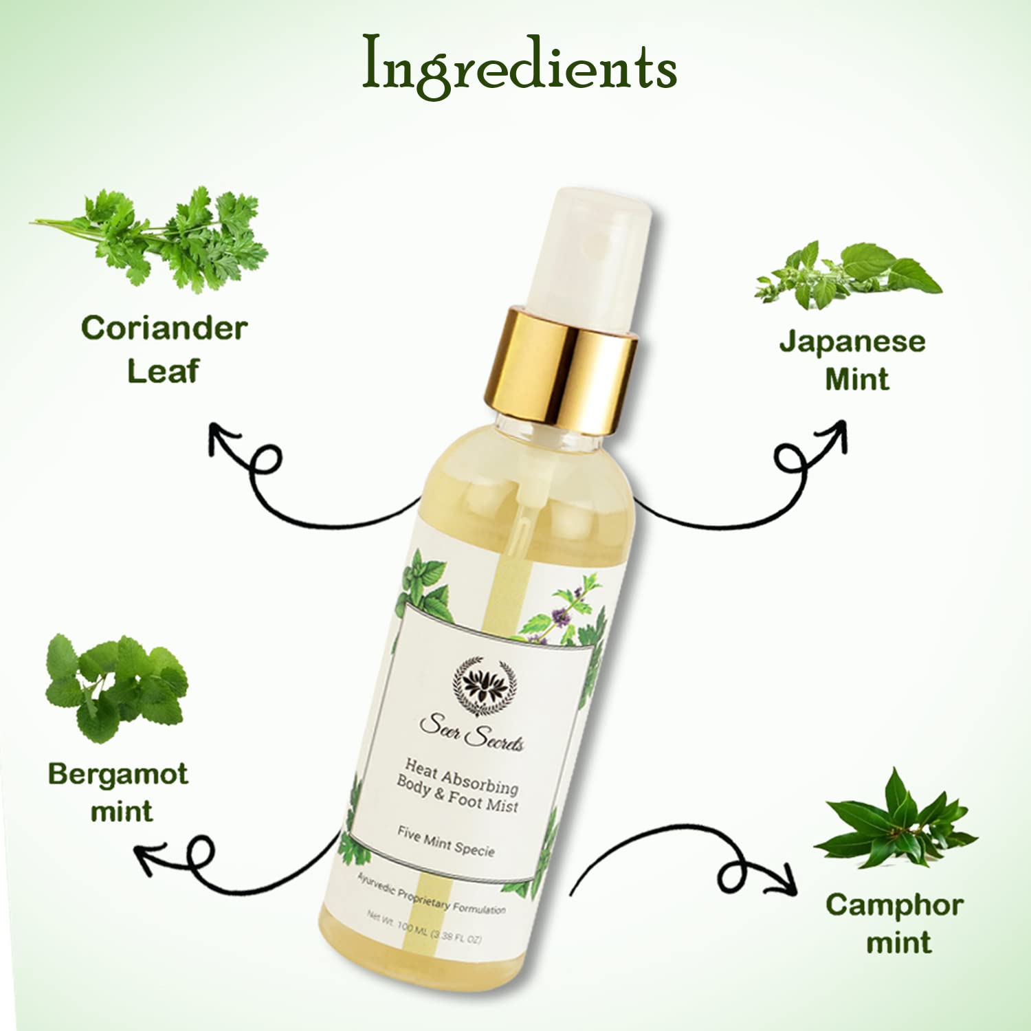 Seer Secrets Five Mint Cooling Body & Foot Mist Spray – 100ml Refreshing Liquid Air Conditioner for Men & Women | Perfect for Gym, Travel & Hot Weather Relief