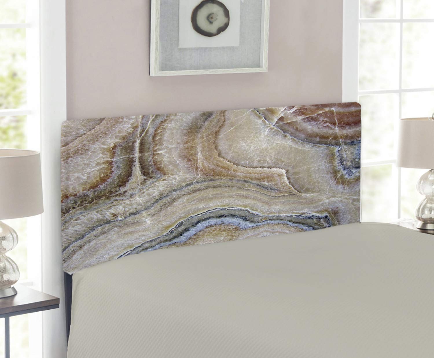 Ambesonne Marble Print Twin Size Headboard - Upholstered Decorative Metal Bed Frame with Memory Foam, Surreal Onyx Stone Pattern in Pale Blue & Cinnamon Beige Tan | Perfect for Modern Bedrooms, Guest Rooms & Dorm Decor