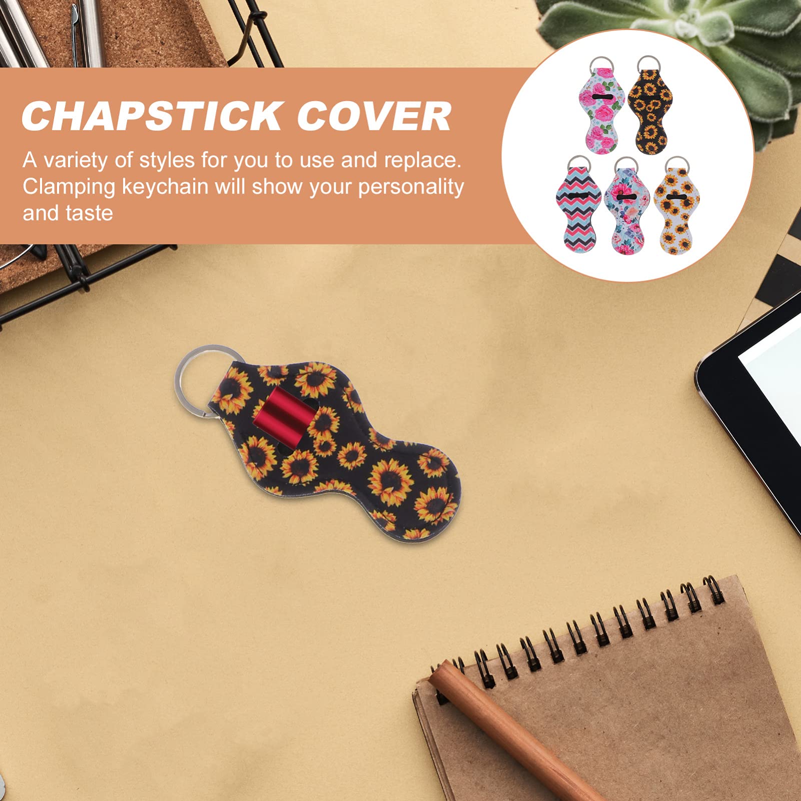 5-Piece Minkissy Car Mount Lipstick Holder Keychain Set - Neoprene Chapstick & Lip Balm Holder with Keyring - Perfect for Car Keys, Purses & Travel Accessories