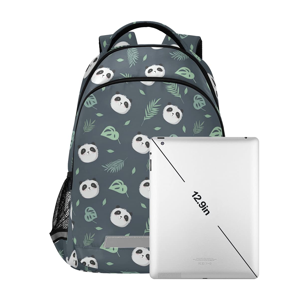 Cute Panda Plant Leaves Laptop Backpack with Chest Strap - Lightweight School Backpack for Boys & Girls, Durable Travel Hiking Rucksack for College, Work & Outdoor Adventures