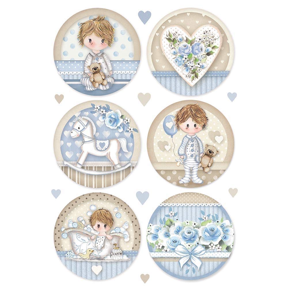 STAMPERIA INTERNATIONAL A4 Rice Paper Pack - Little Boy Round Design for Scrapbooking, Card Making & DIY Crafts