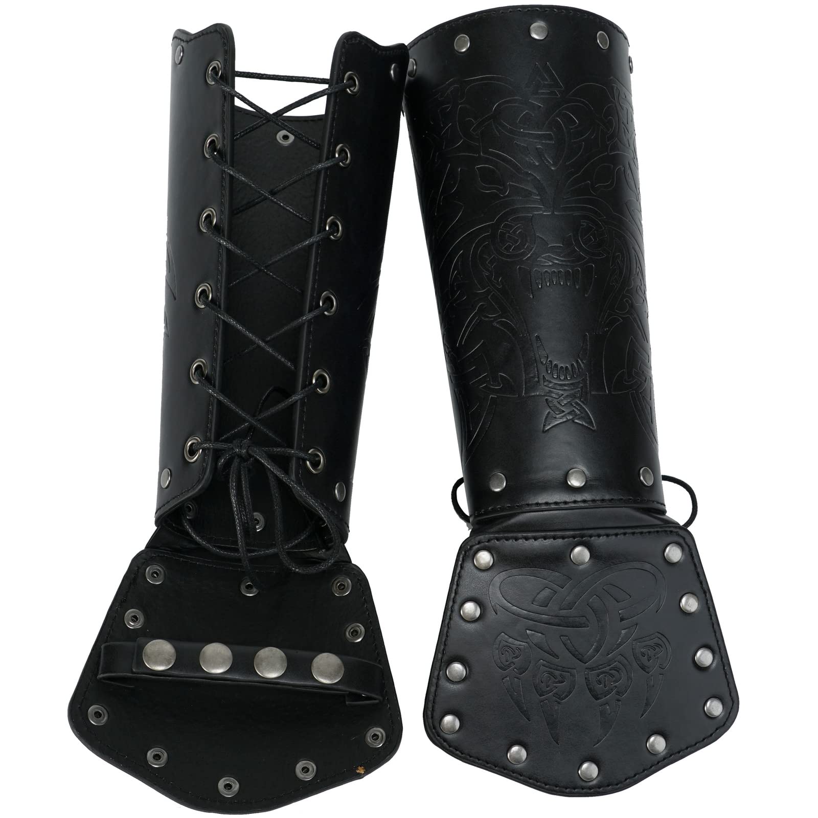 JAOYU Medieval Leather Bracer Set - 2PCS Viking Armor Vambrace Wrist Guards for LARP, Cosplay & Renaissance Faires - Premium Leather Gauntlets for Historical Reenactment & Fantasy Costumes