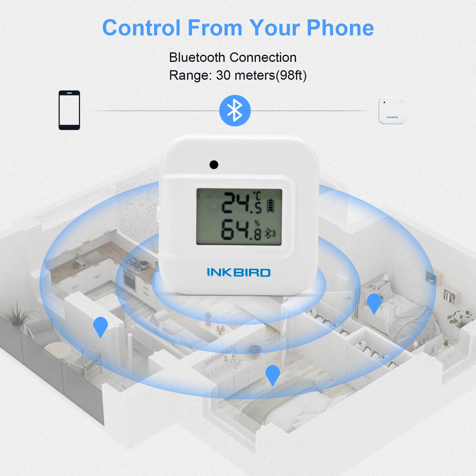 Bluetooth Hygrometer Thermometer IBS TH2 Plus - Wireless Temperature & Humidity Monitor for Home, Greenhouse, Baby Room | Real-Time Data Tracking & Alerts
