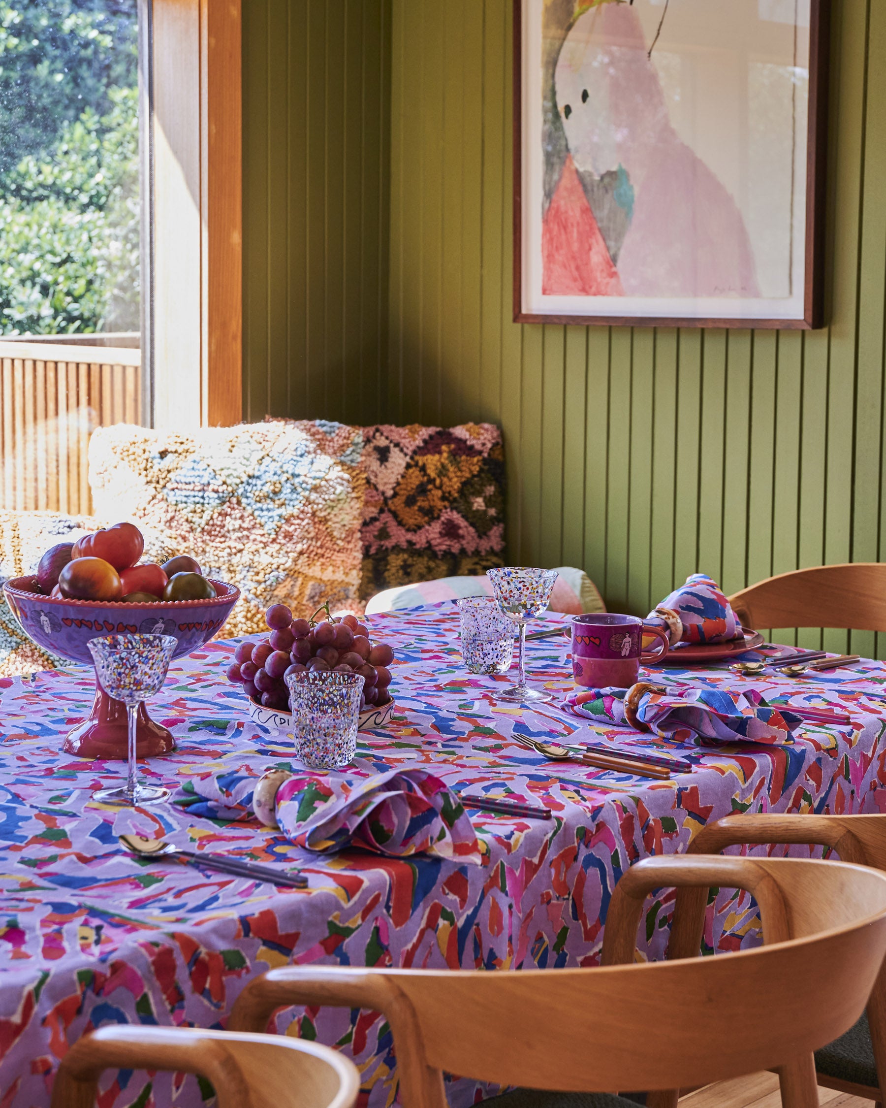 Kip&Co x Jenny Kee Opal Oz Pax Lilac Linen Tablecloth - Stylish & Durable for Dining, Parties & Home Decor