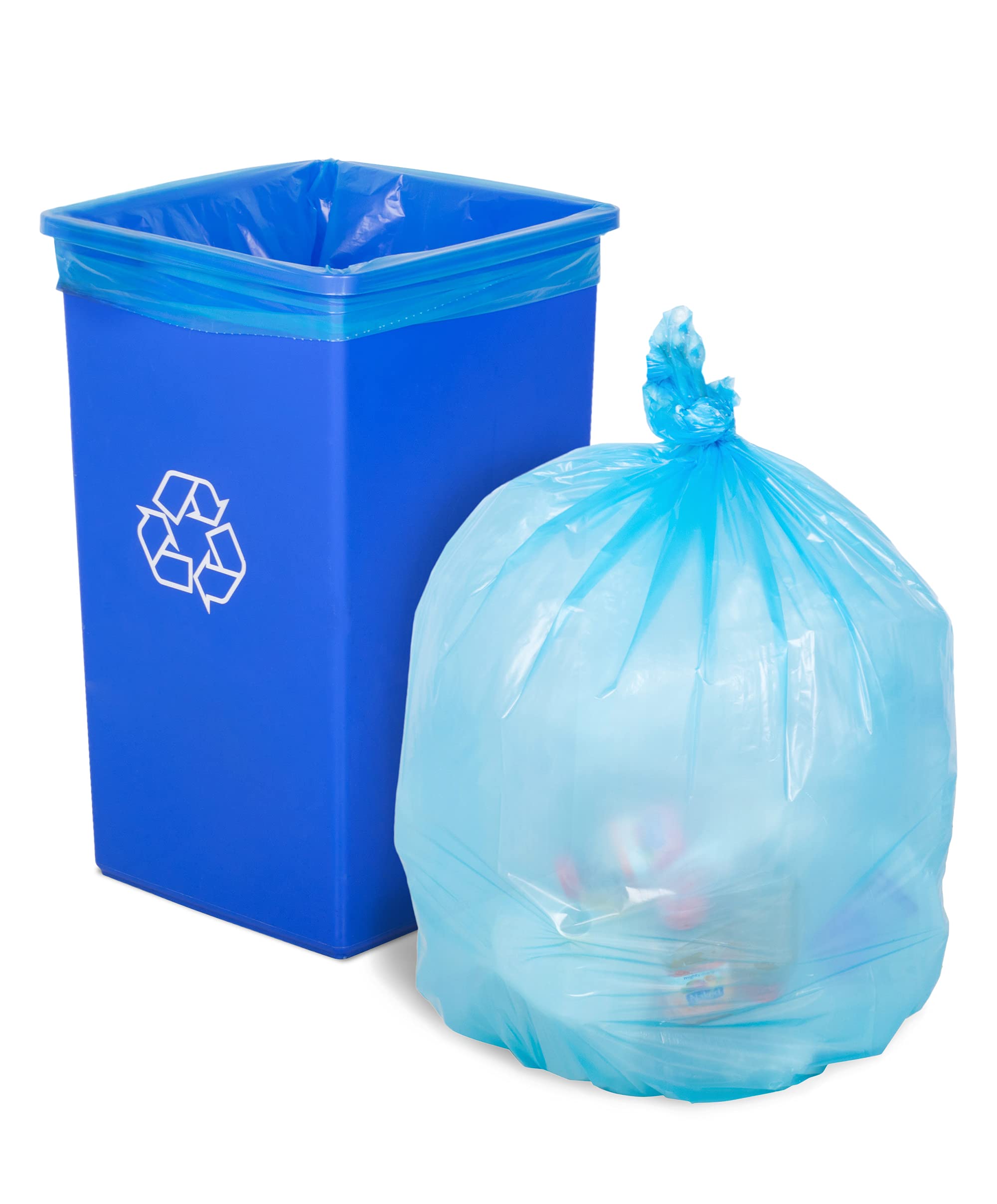APQ Blue Heavy Duty Trash Bags 30x48 Inches - 250 Pack Thick 21 Micron Polyethylene Garbage Bags | 100 Gallon Recyclable Trash Can Liners for Office, School, Kitchen & Outdoor Use | Extra Strong Leak Proof Waste Disposal Bags for Commercial & Home Cleaning