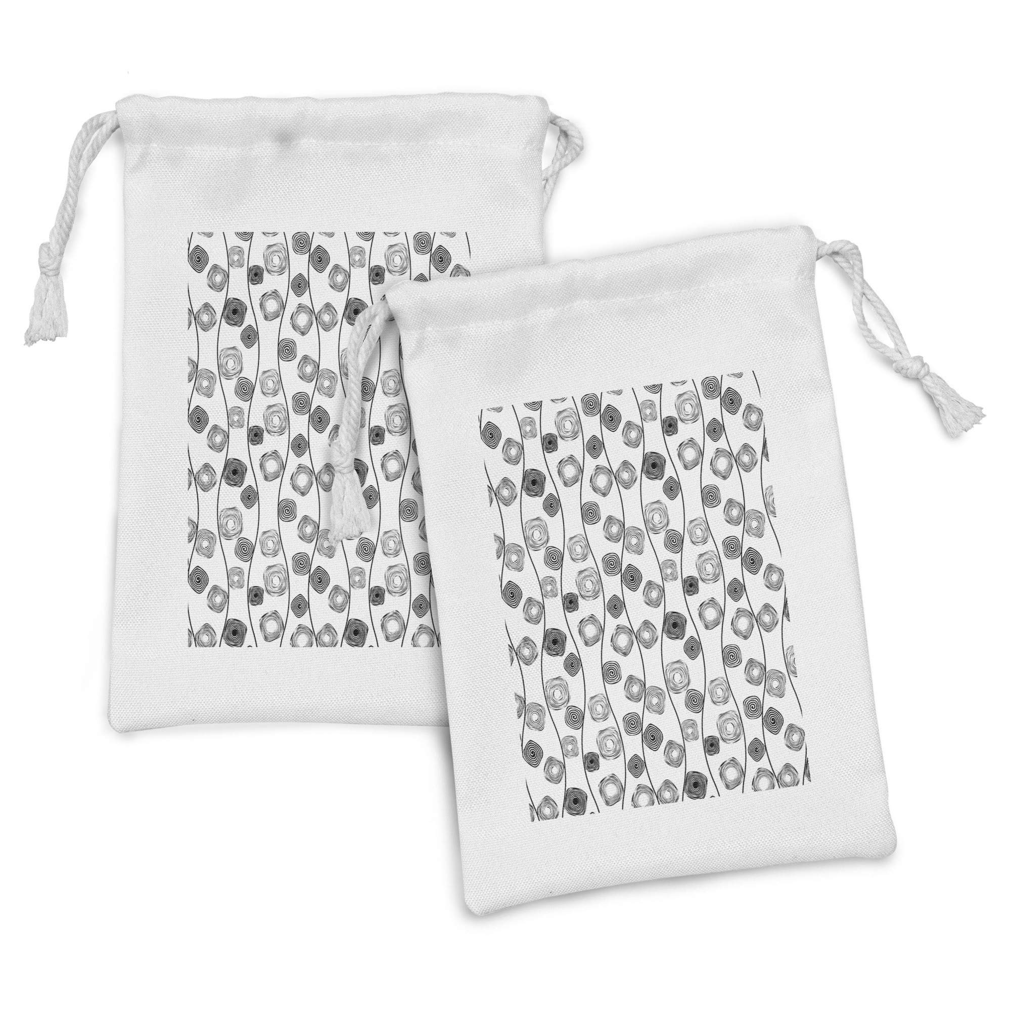 Ambesonne Black and White Geometric Fabric Pouch Set of 2 - Minimalist Spirals & Stripes Design - Small Drawstring Bags for Toiletries, Travel Essentials, Jewelry & Party Favors (9
