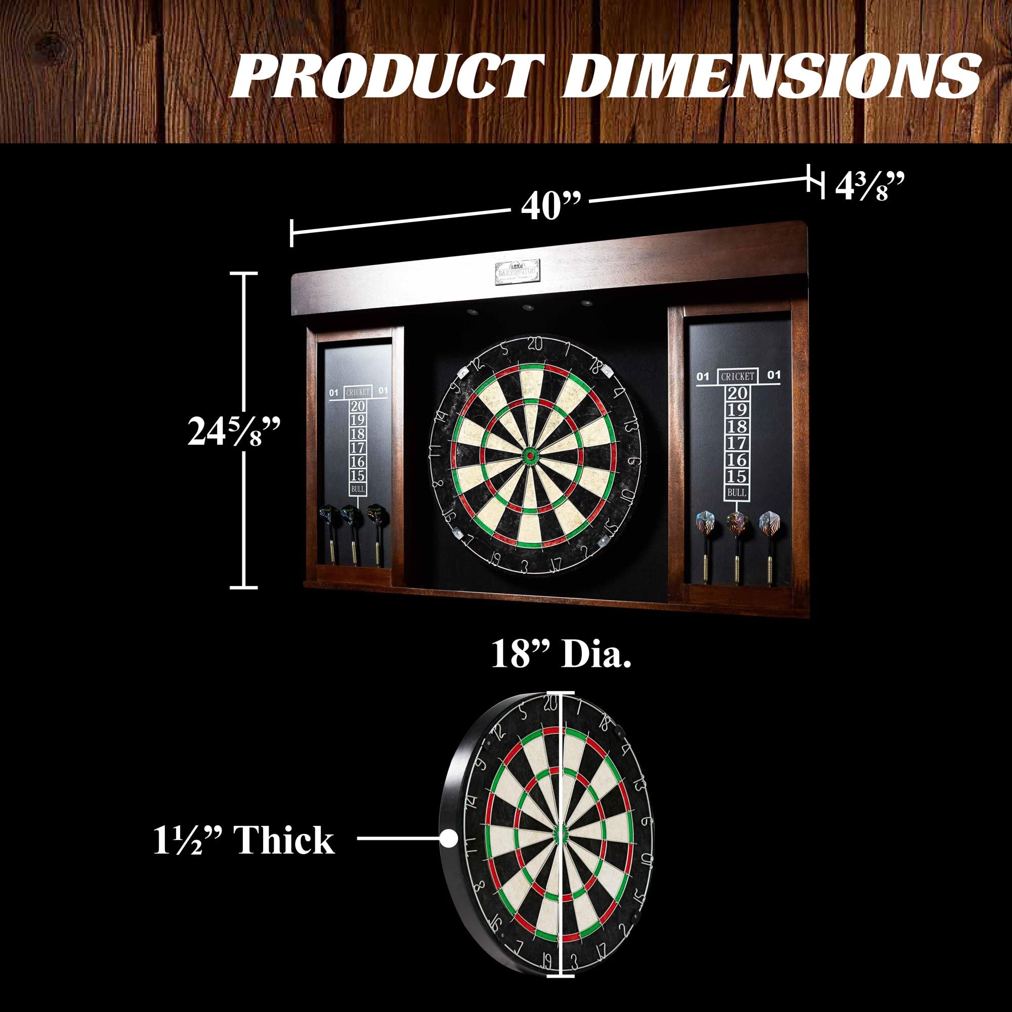 40 Inch Wooden Dartboard Cabinet Set with LED Lights - Large Dart Board for Adults, Includes 6 Steel Tip Darts (Brown/Black) - Perfect for Home Bar, Game Room, Playroom, and Man Cave Entertainment